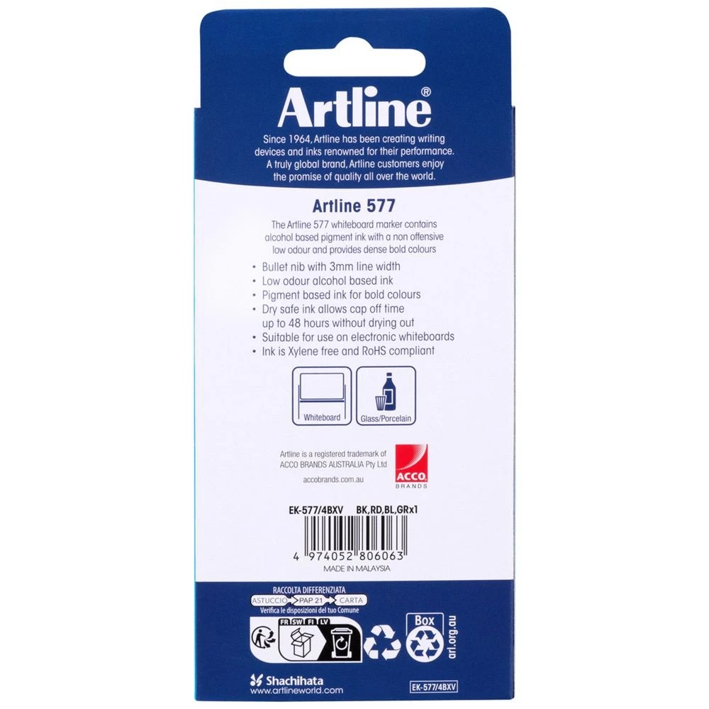 4 Artline 577 Whiteboard Markers Bullet Assorted 4 Pack, 4 of 4