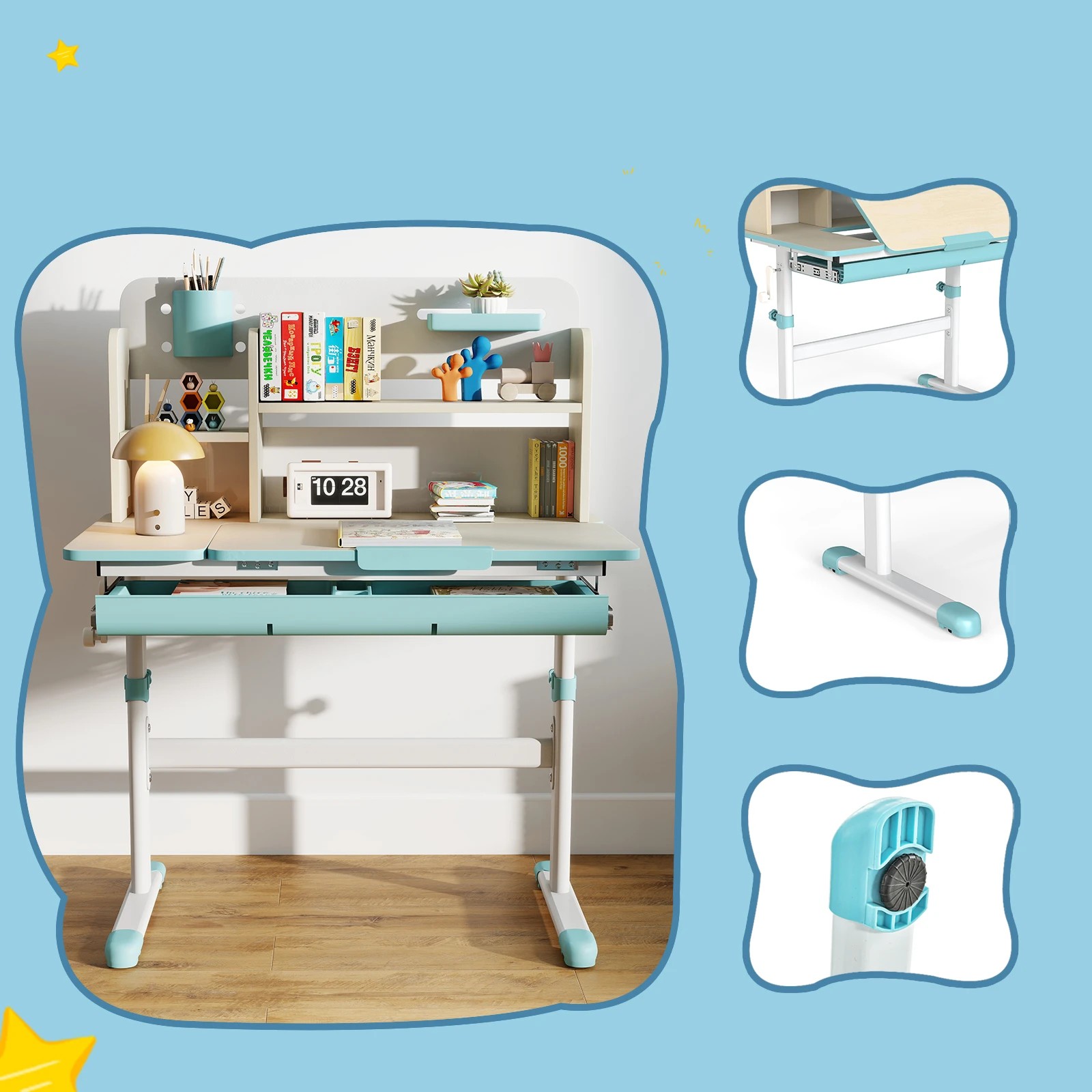 4 Costway Study Desk Height Adjustbale Table w/Tiltable Top, 4 of 5