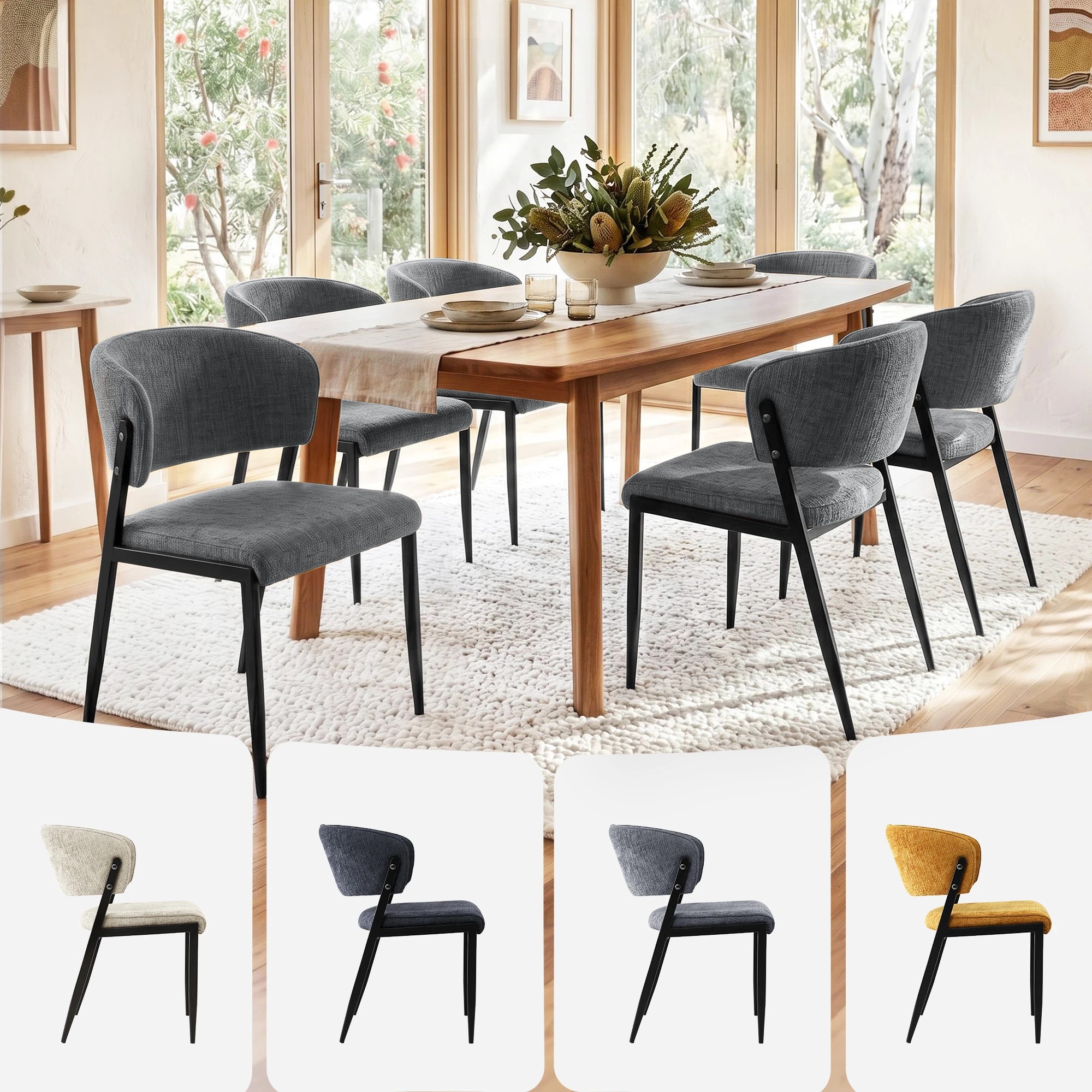 7 Artiss Dining Chairs Set of 6 Linen Fabric Soft Upholstered Chairs - Grey, 7 of 9