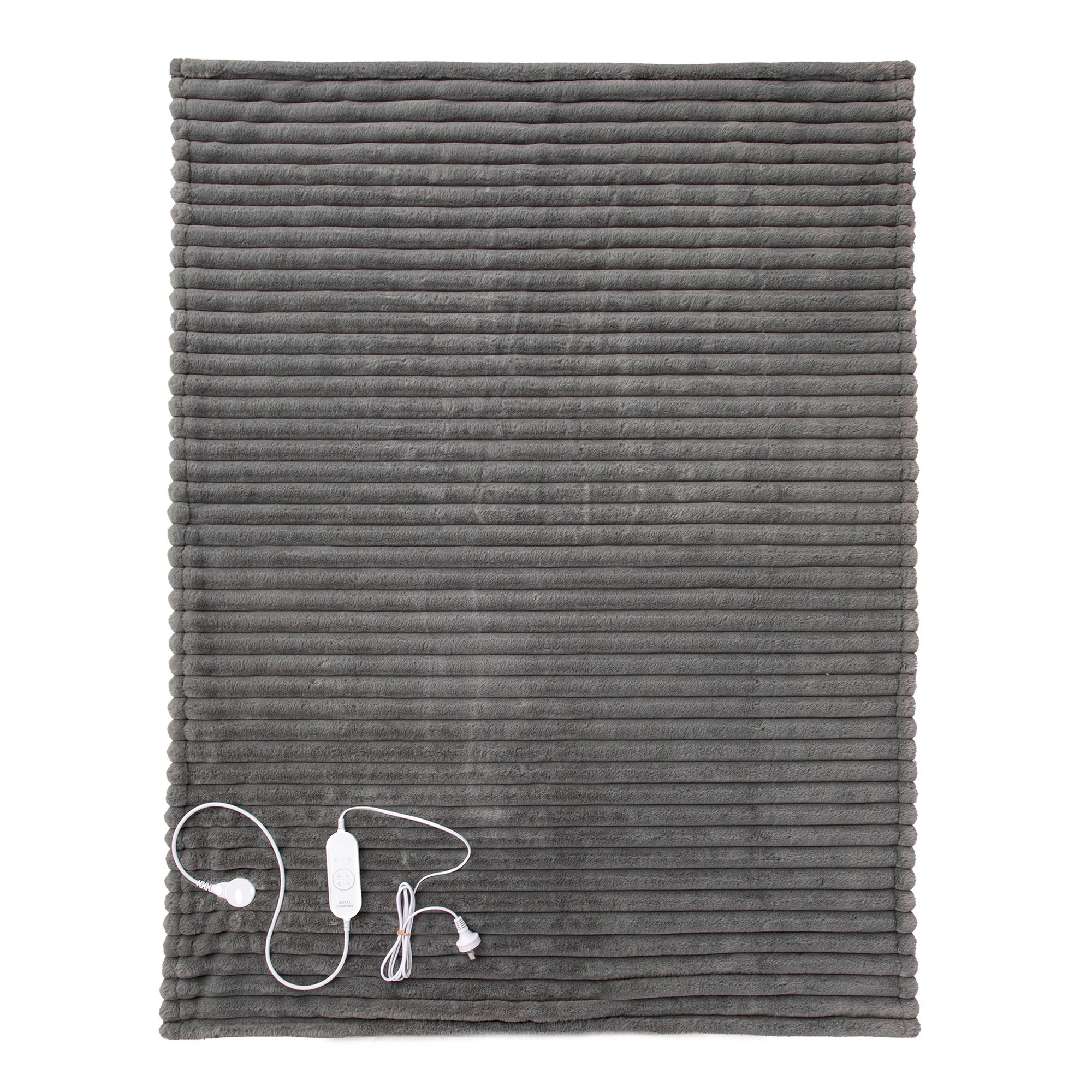 4 Royal Comfort Thermolux Heated Stripe Faux Fleece Throw - Grey, 4 of 7