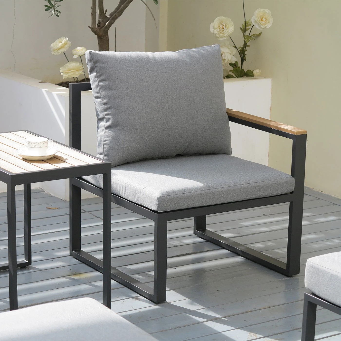 3 Moda Living Sunbury 5-Piece Outdoor Armchair Sofa Set with Stools and Table - Charcoal, 3 of 9