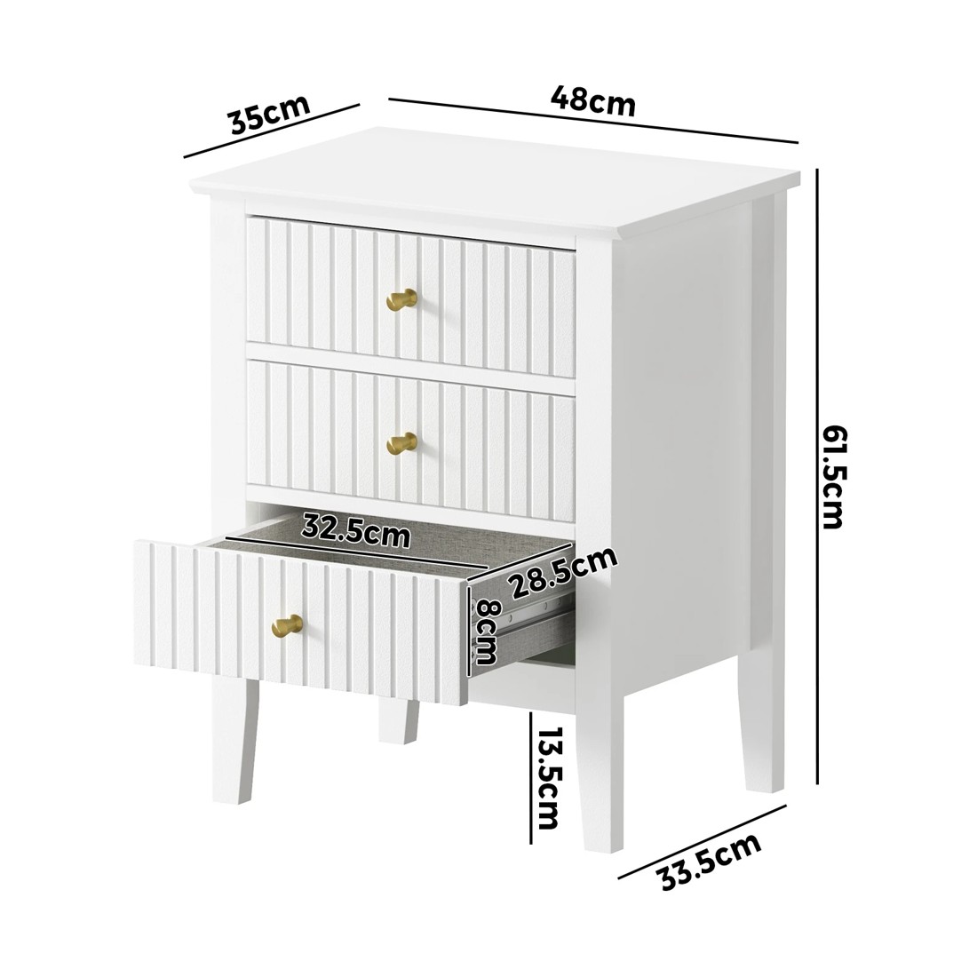 8 Oikiture Bedside Table 3 Drawers Side End Storage Furniture Nightstand
 - White, 8 of 8