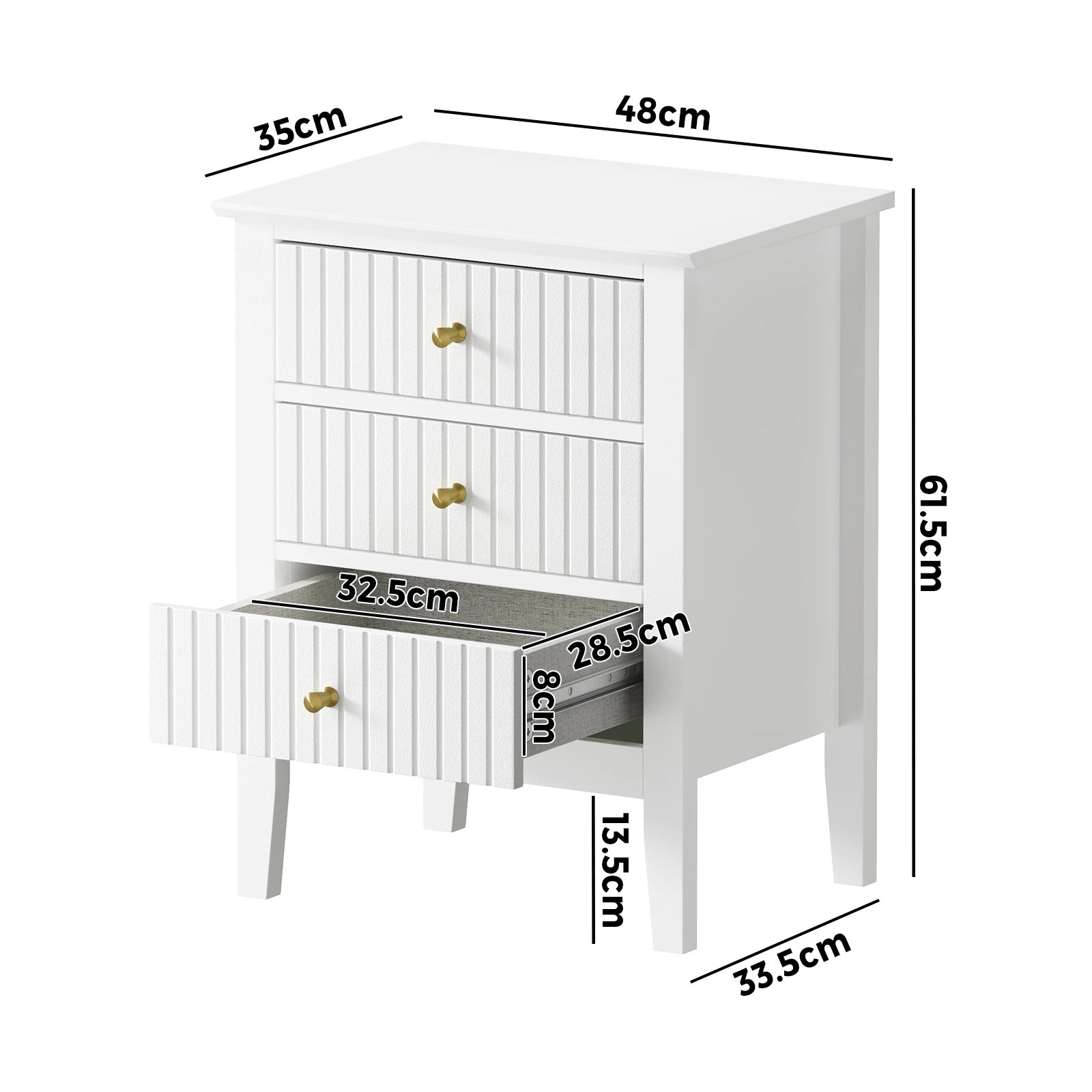 8 Oikiture Bedside Table 3 Drawers Side End Storage Furniture Nightstand
 - White, 8 of 8