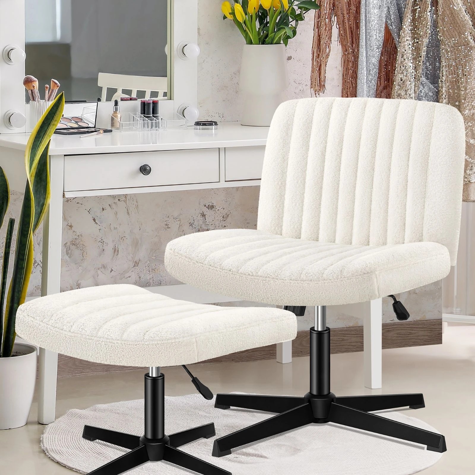 3 Alfordson Office Chair Computer Executive Seat Work Ottoman Boucle - White, 3 of 10
