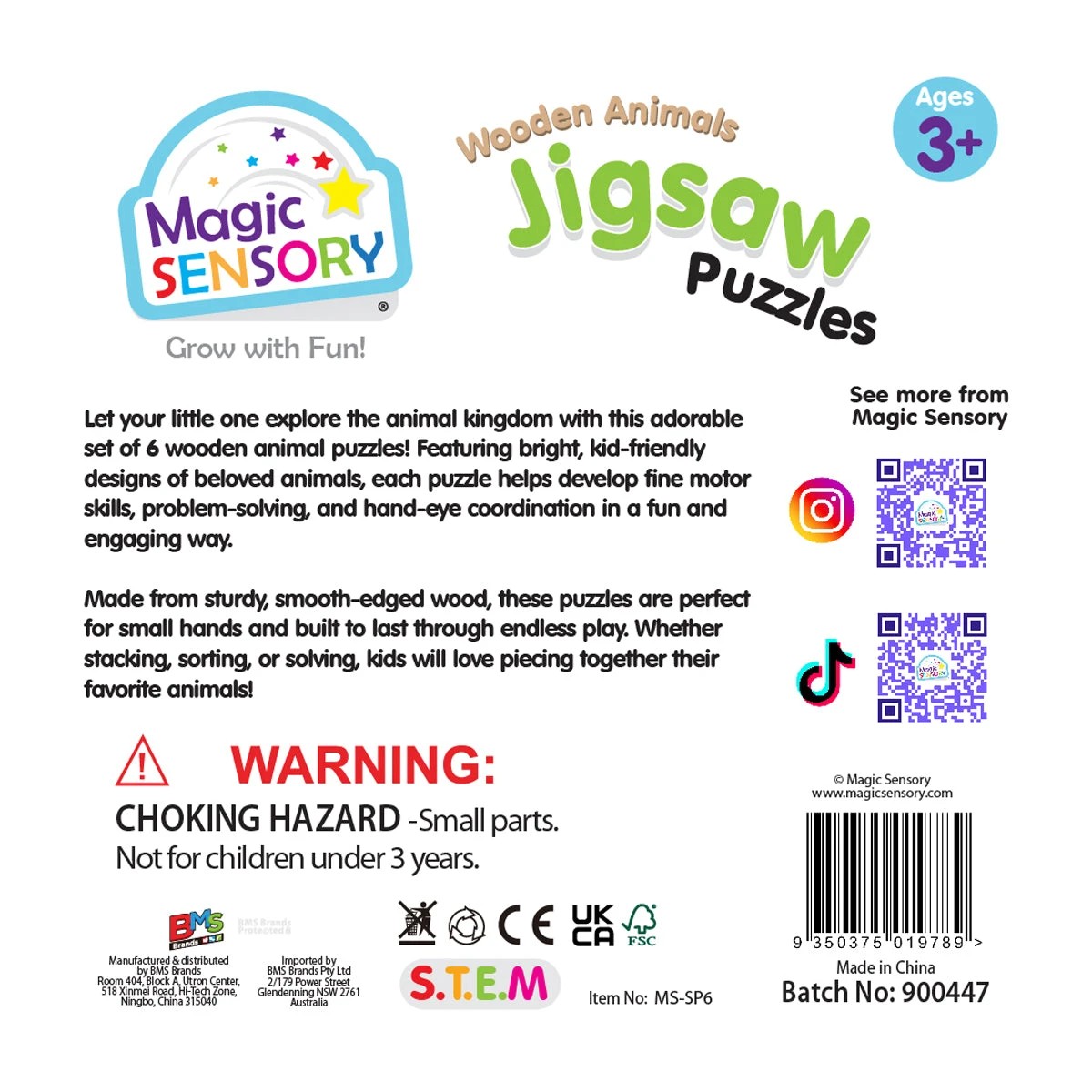 1 Magic Sensory Wooden Animals Jigsaw Puzzles 6 Pack, 1 of 4