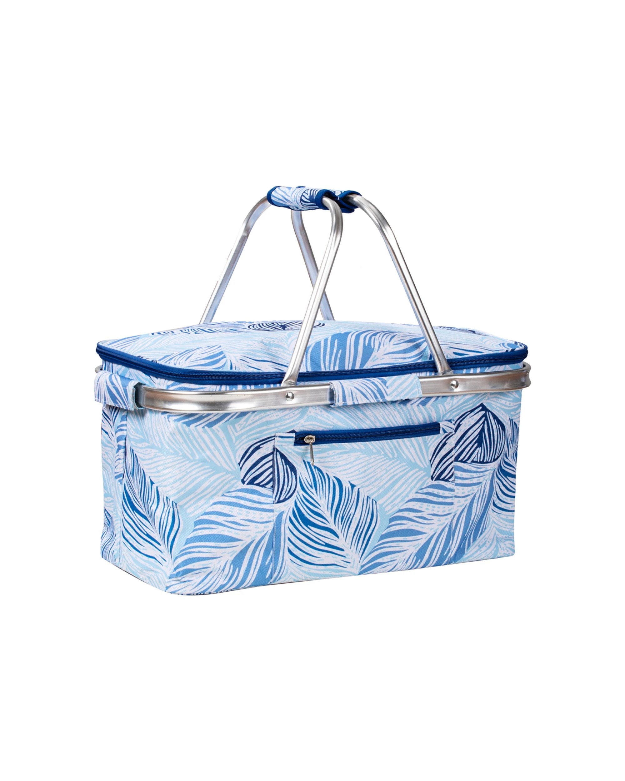 1 Porta Oceana Picnic 46cm Basket Camping Outdoor Storage Insulated Coastal - Pattern, 1 of 5