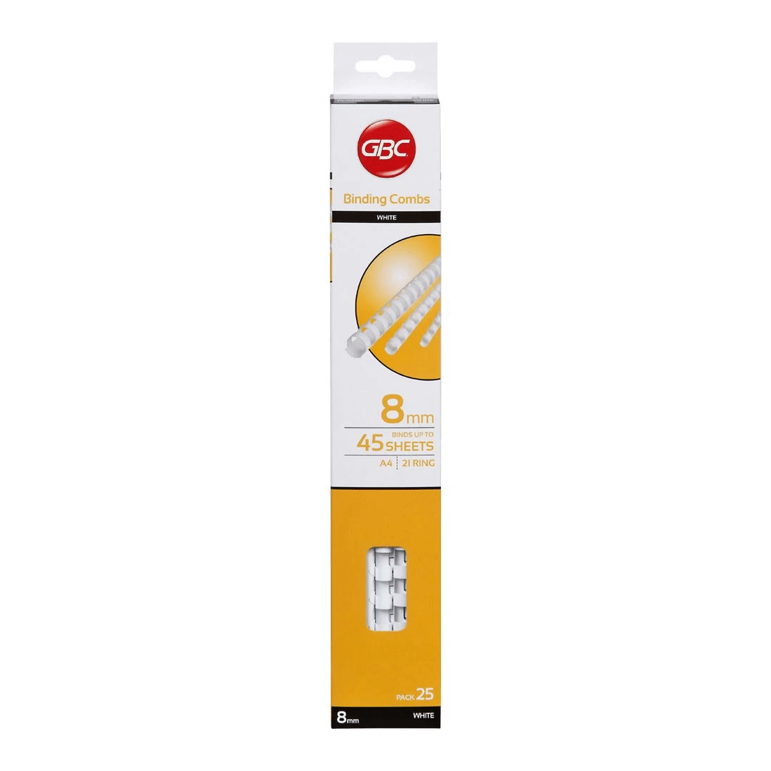 1 GBC Binding Comb 21 Loop Plastic 8mm White 25 Pack, 1 of 2