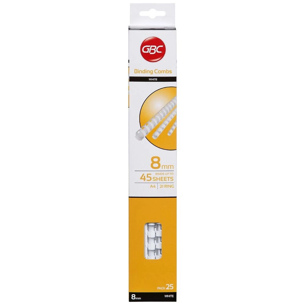 1 GBC Binding Comb 21 Loop Plastic 8mm White 25 Pack, 1 of 2