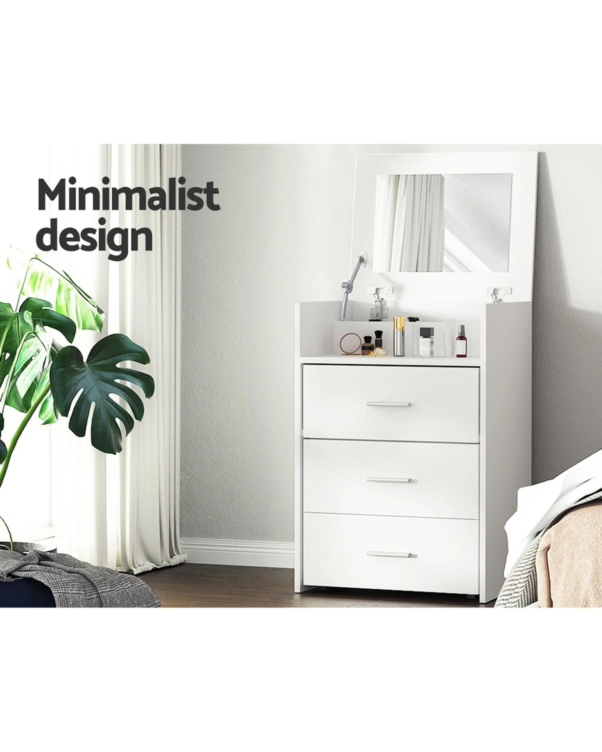 3 Artiss 2-in-1 Dressing Table Stool Set Bedside Table
 - White, 3 of 3