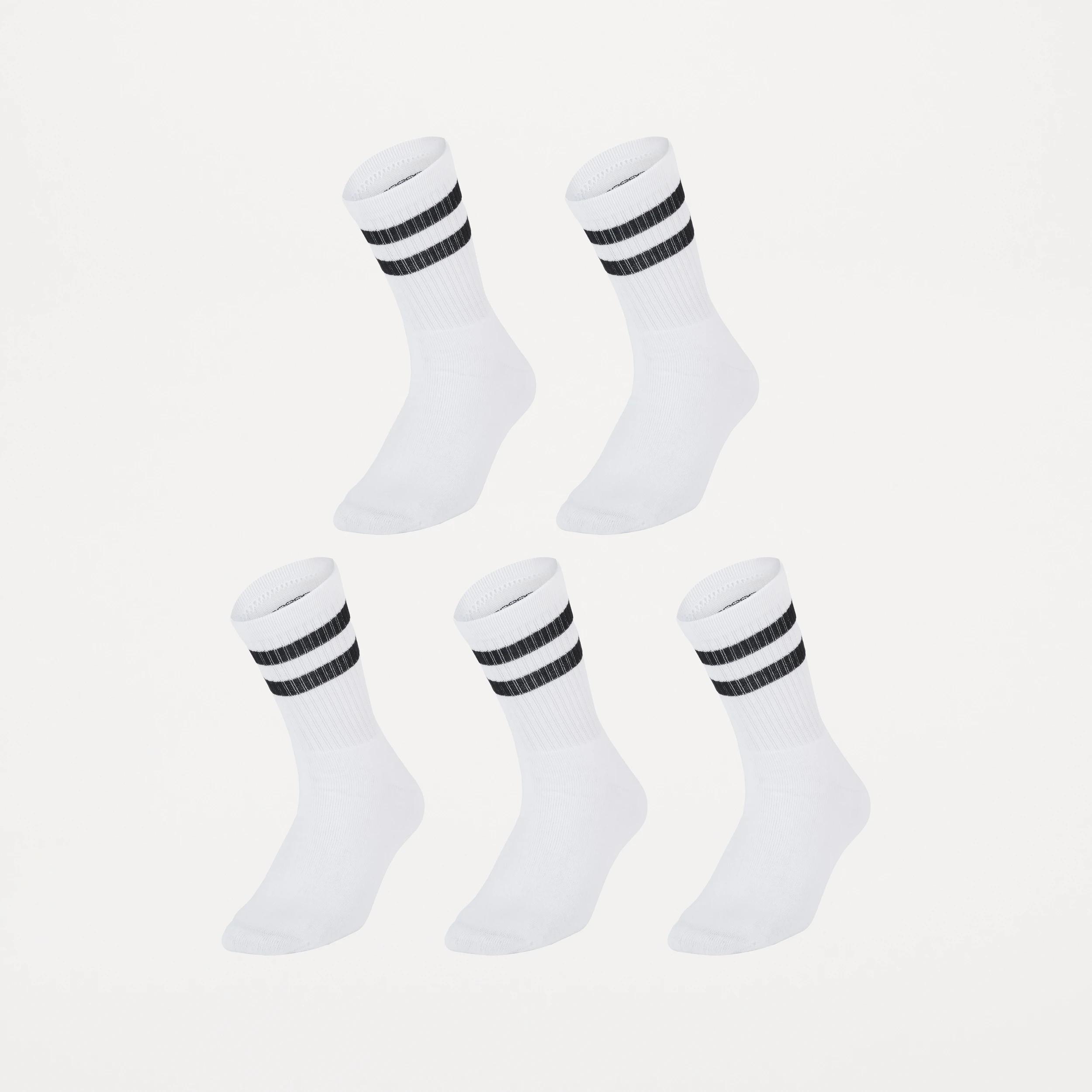 1 5 Pack Quarter Crew Sport Socks Wht Stripe, 1 of 4