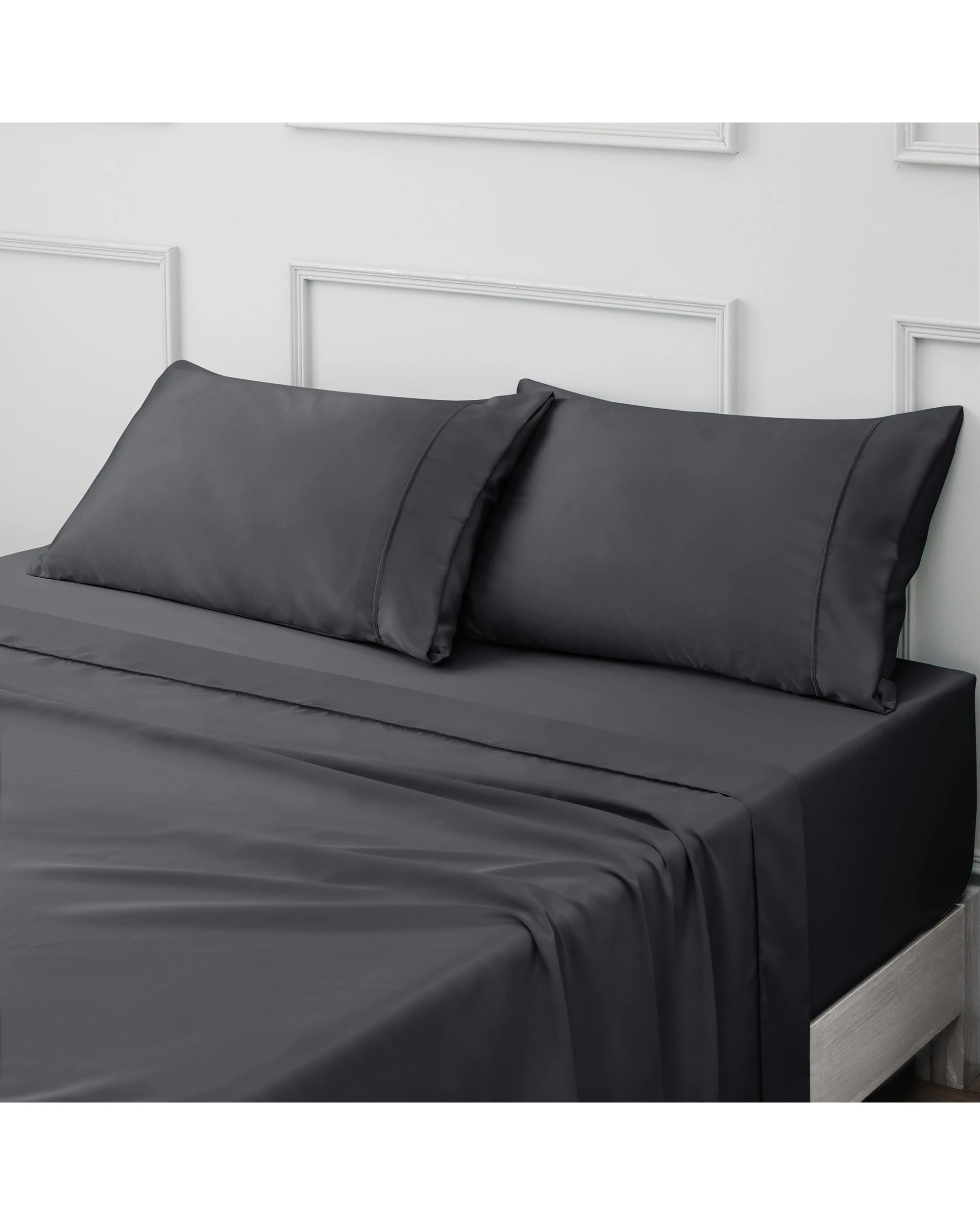 2 Dreamaker Matte Satin Standard Pillowcase Twin Pack - Charcoal, 2 of 5