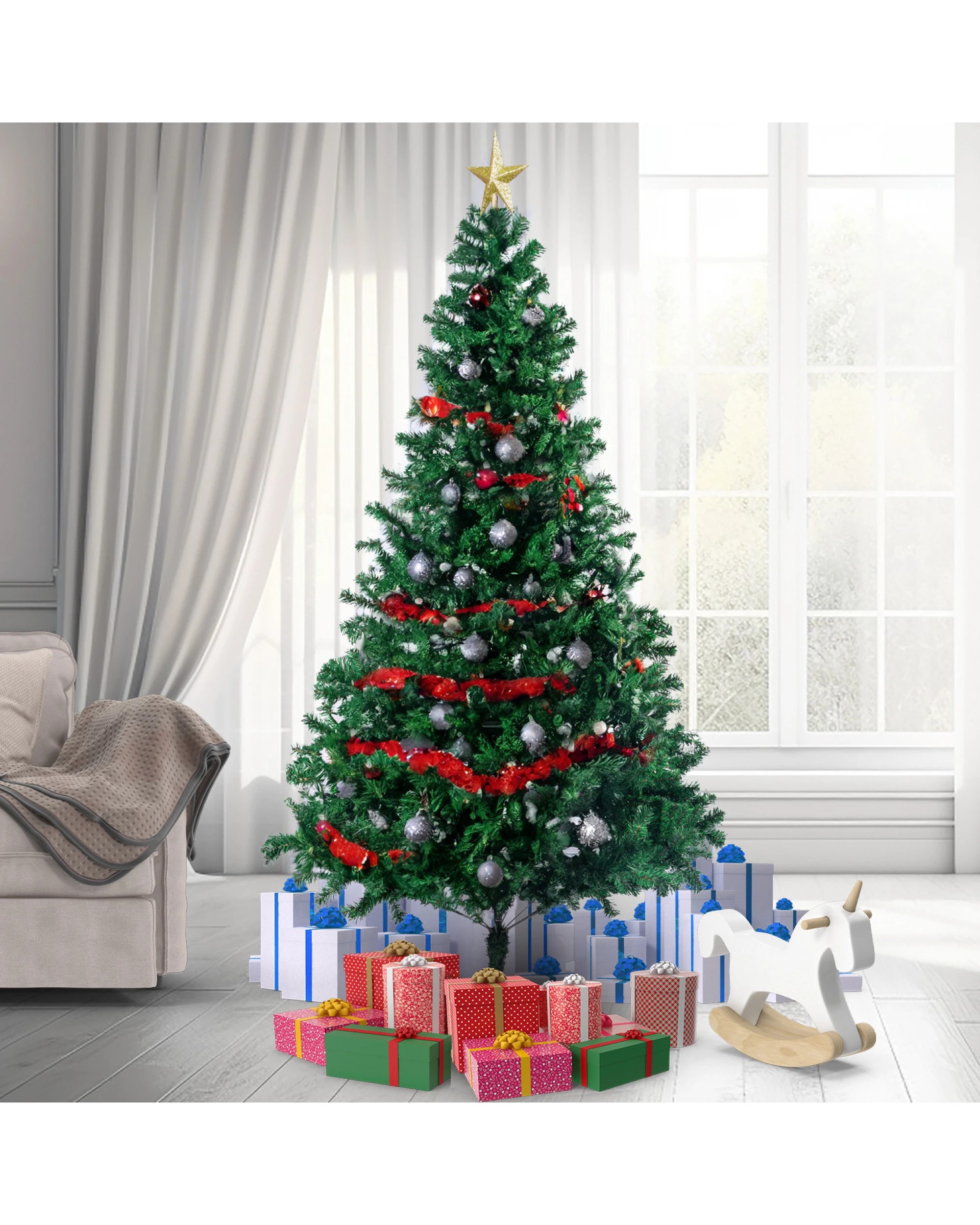 2 Christabelle Green Artificial Christmas Tree 2.1m - 1200 Tips, 2 of 8
