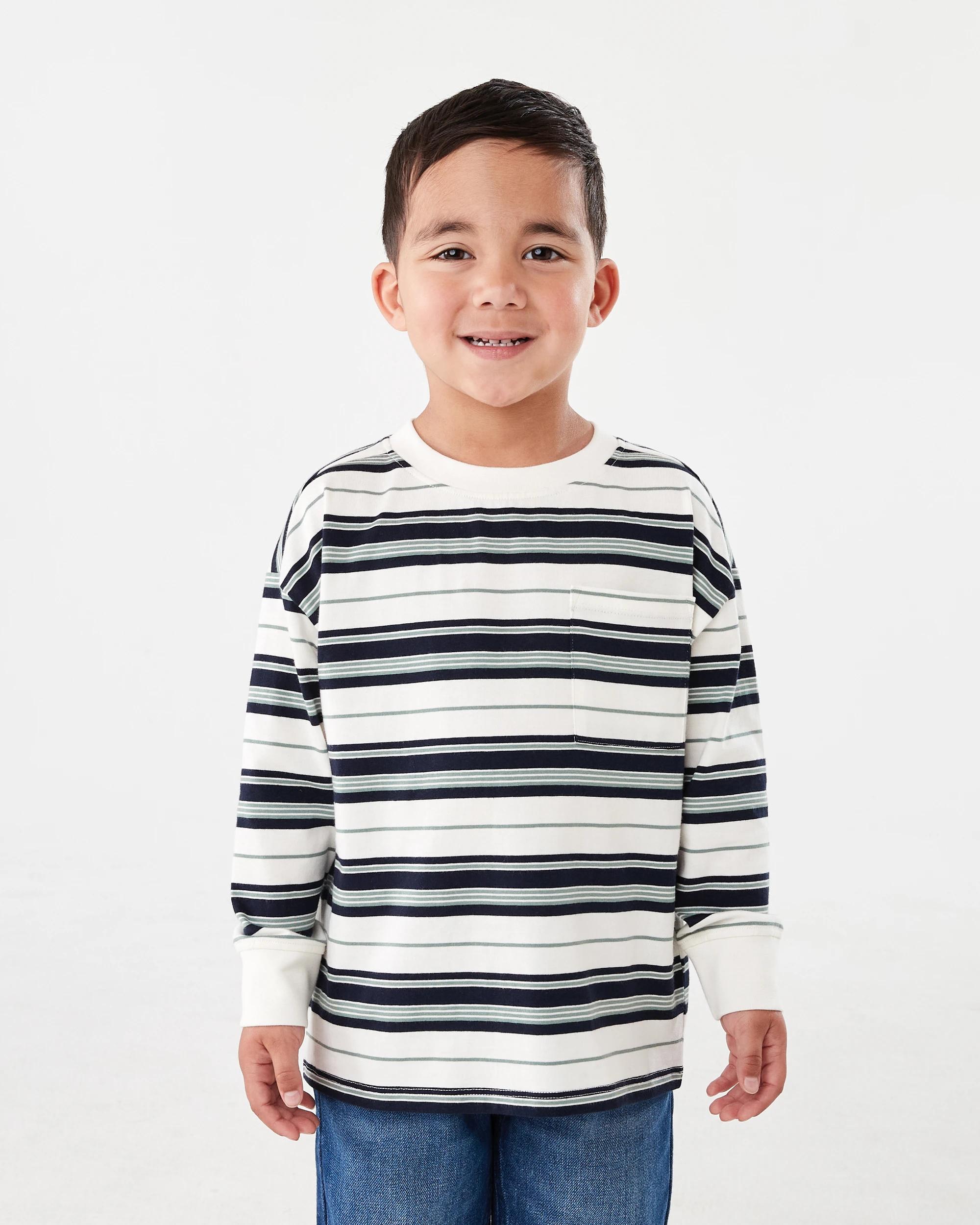 1 Long Sleeve Stripe T-shirt with Pocket Wht Stripe, 1 of 8