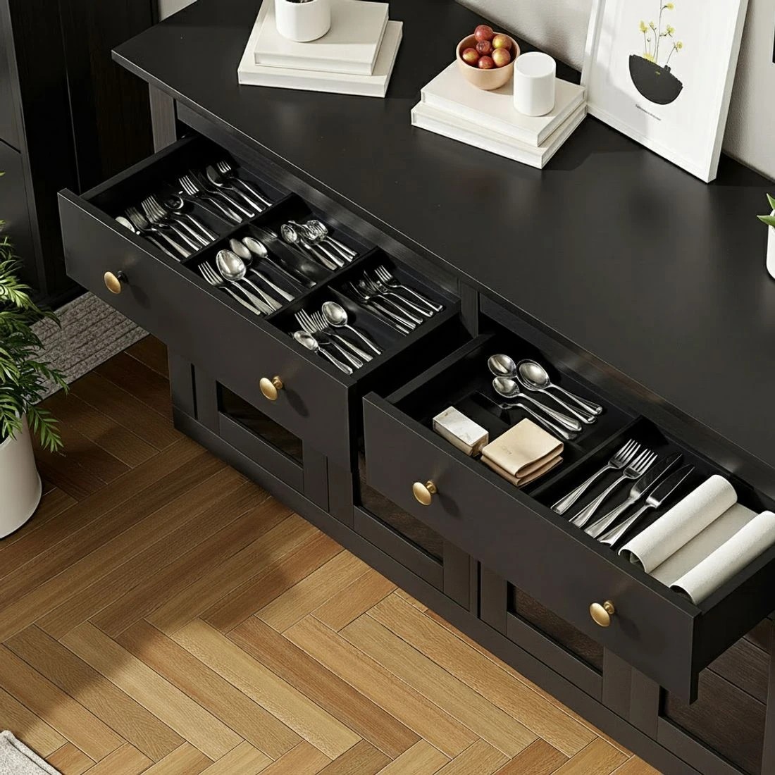 4 Artiss Buffet Sideboard Storage Cabinet Kitchen Cupboard Clear Door Drawer - Black, 4 of 5