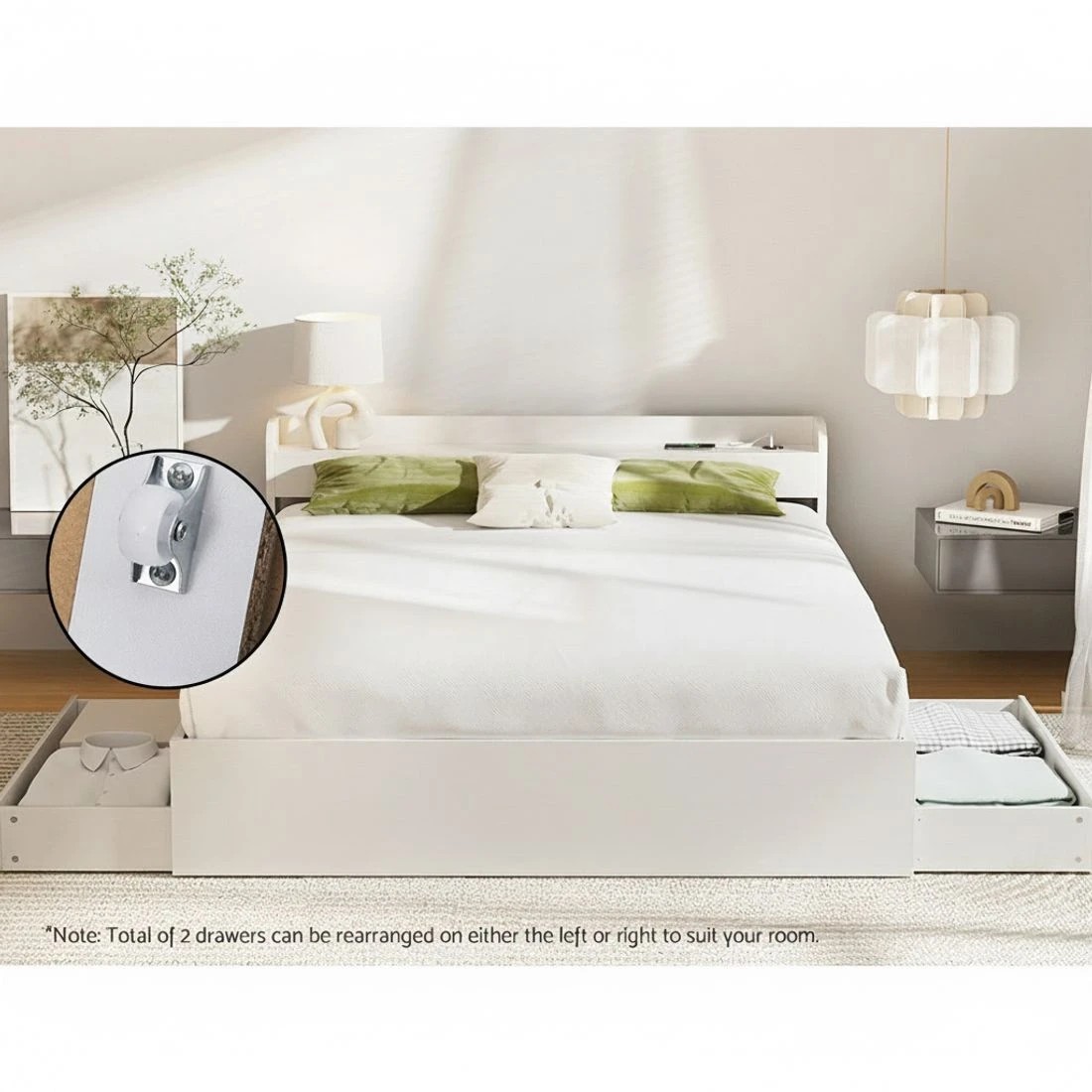7 Artiss Bed Frame Queen Size with Charging Ports and 2 Drawers AURA - White, 7 of 7
