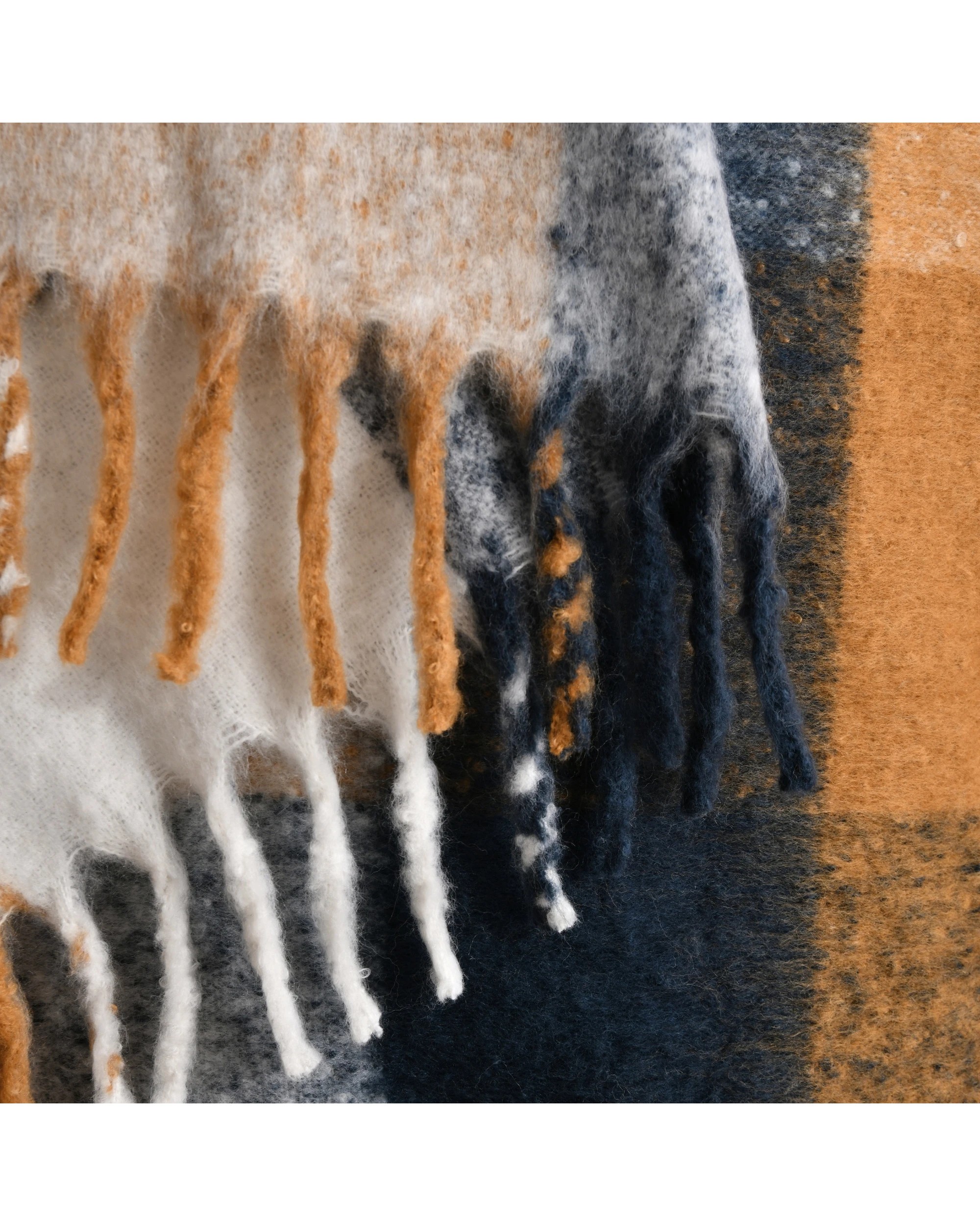 3 Cadence & Co. Sinclair Faux Mohair Check Throw 130x170cm - Ginger and Navy, 3 of 4