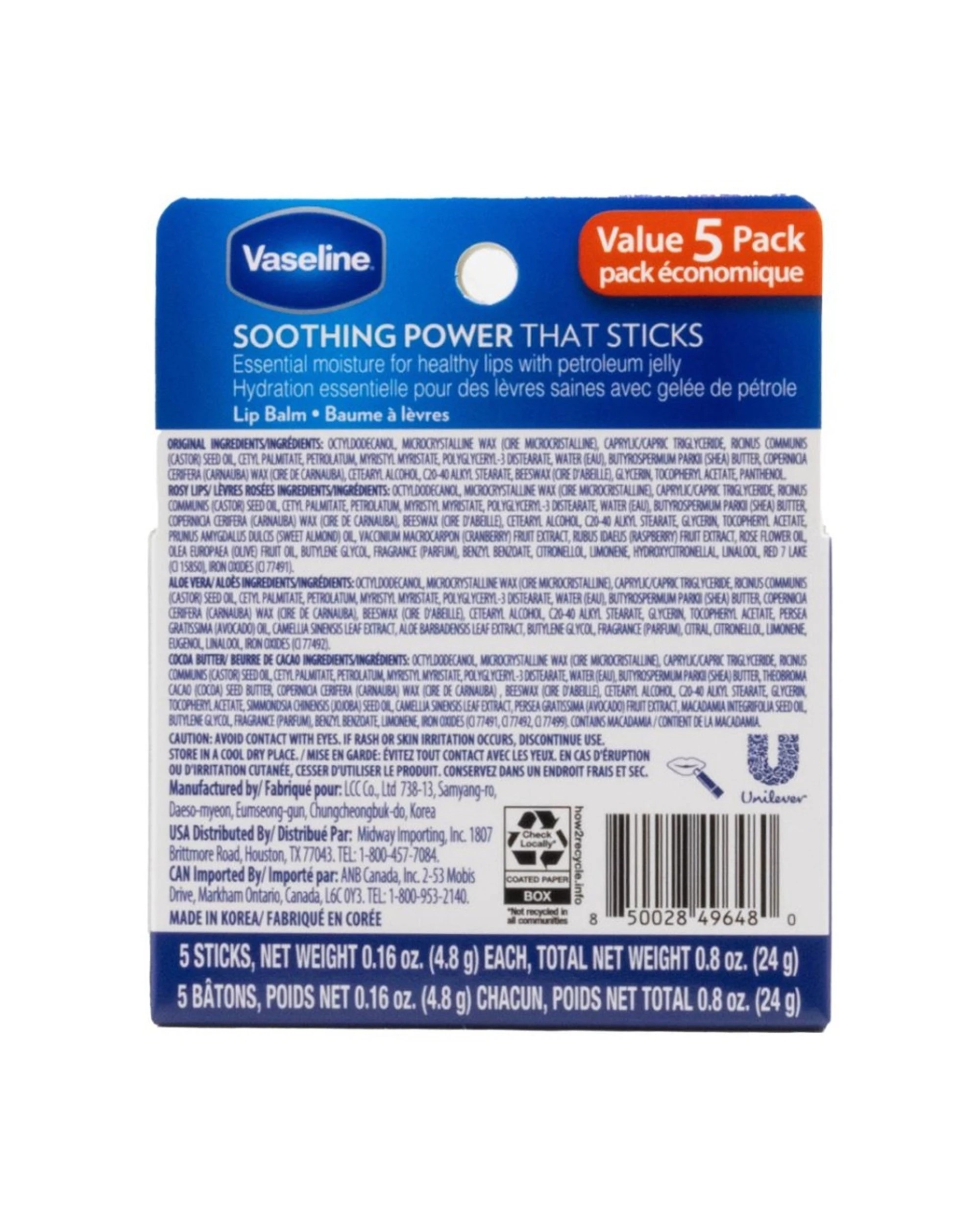 3 Vaseline 2x 5pc Petroleum Jelly Lip Therapy Moisturising Balm 4.8g - Multi, 3 of 3