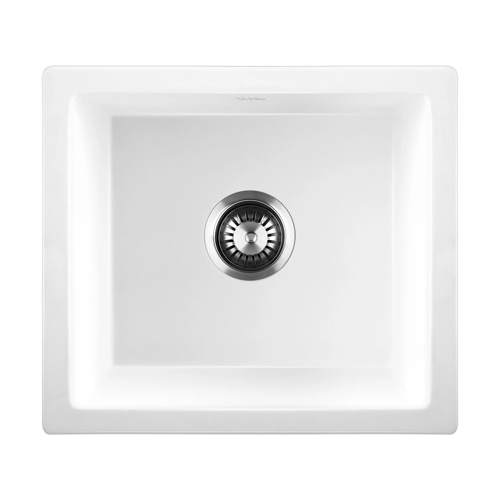 1 Welba Kitchen Sink 38x38cm Granite Stone Sink Basin Single Bowl - White, 1 of 8