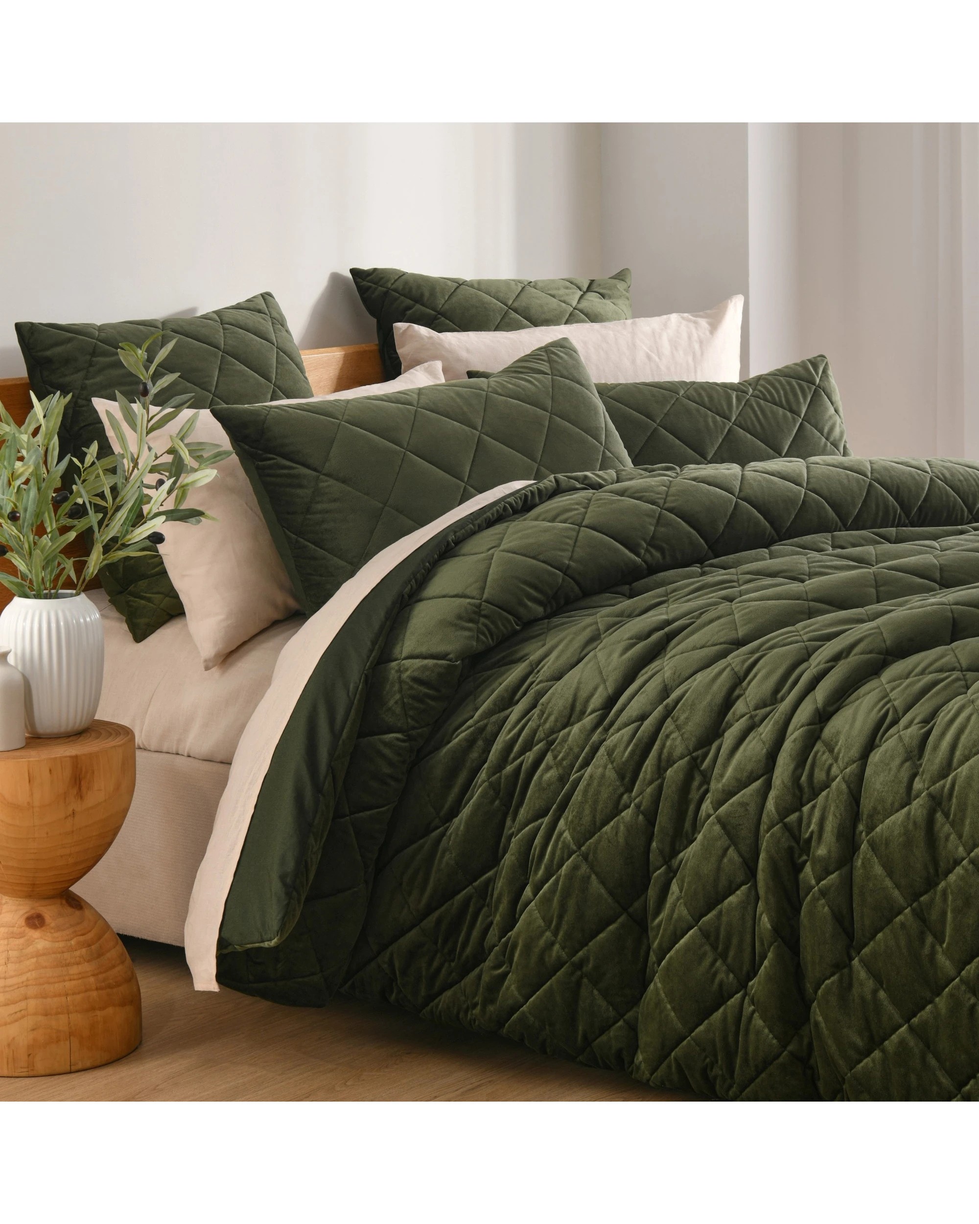 2 Dreamaker Haven Quilted Quilt Cover Set - Queen Bed - Olive, 2 of 9