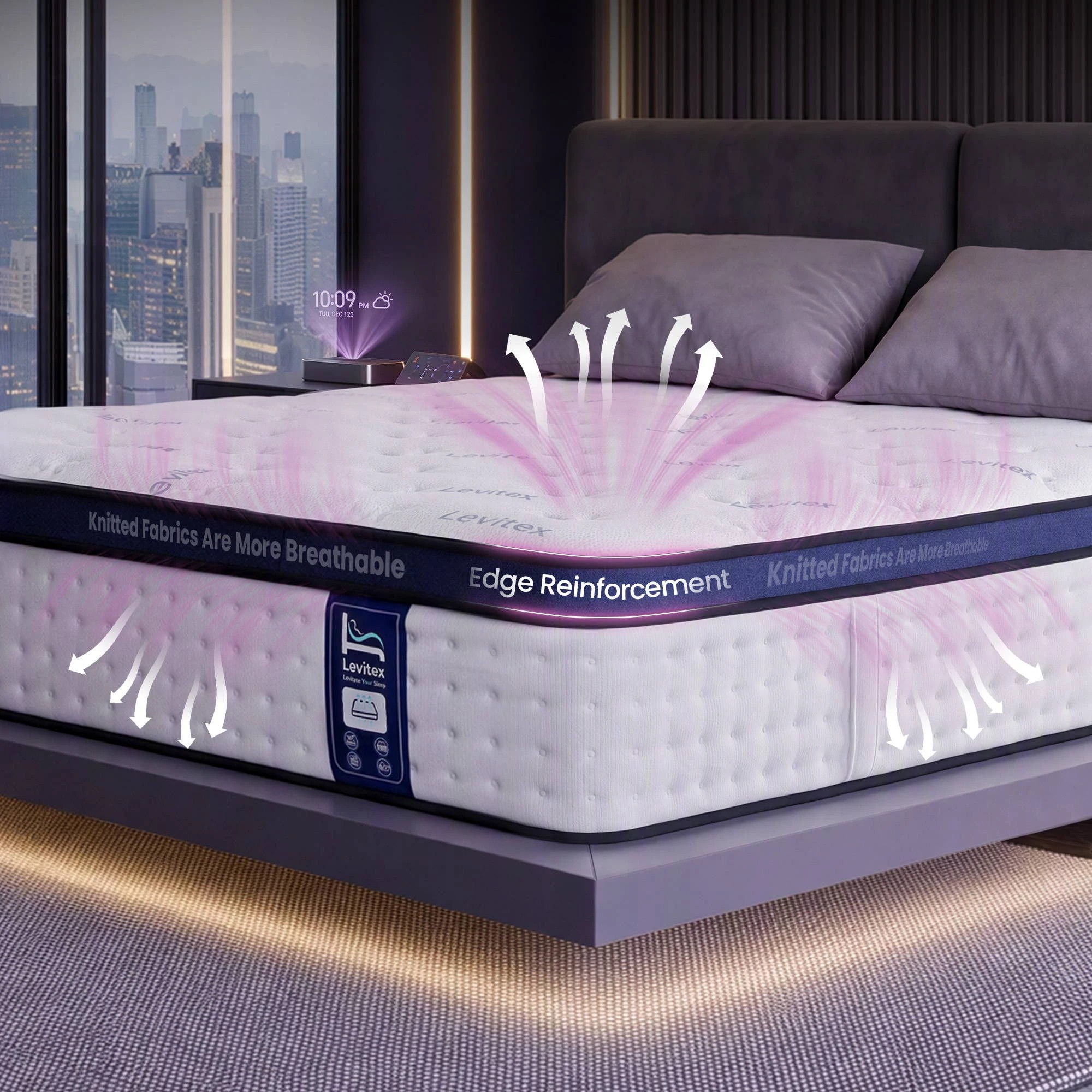 8 Levitex Mattress 35CM 7-Zone Spring Triple Cooling Dynamic Motion Isolation - Queen Bed - Multi, 8 of 10