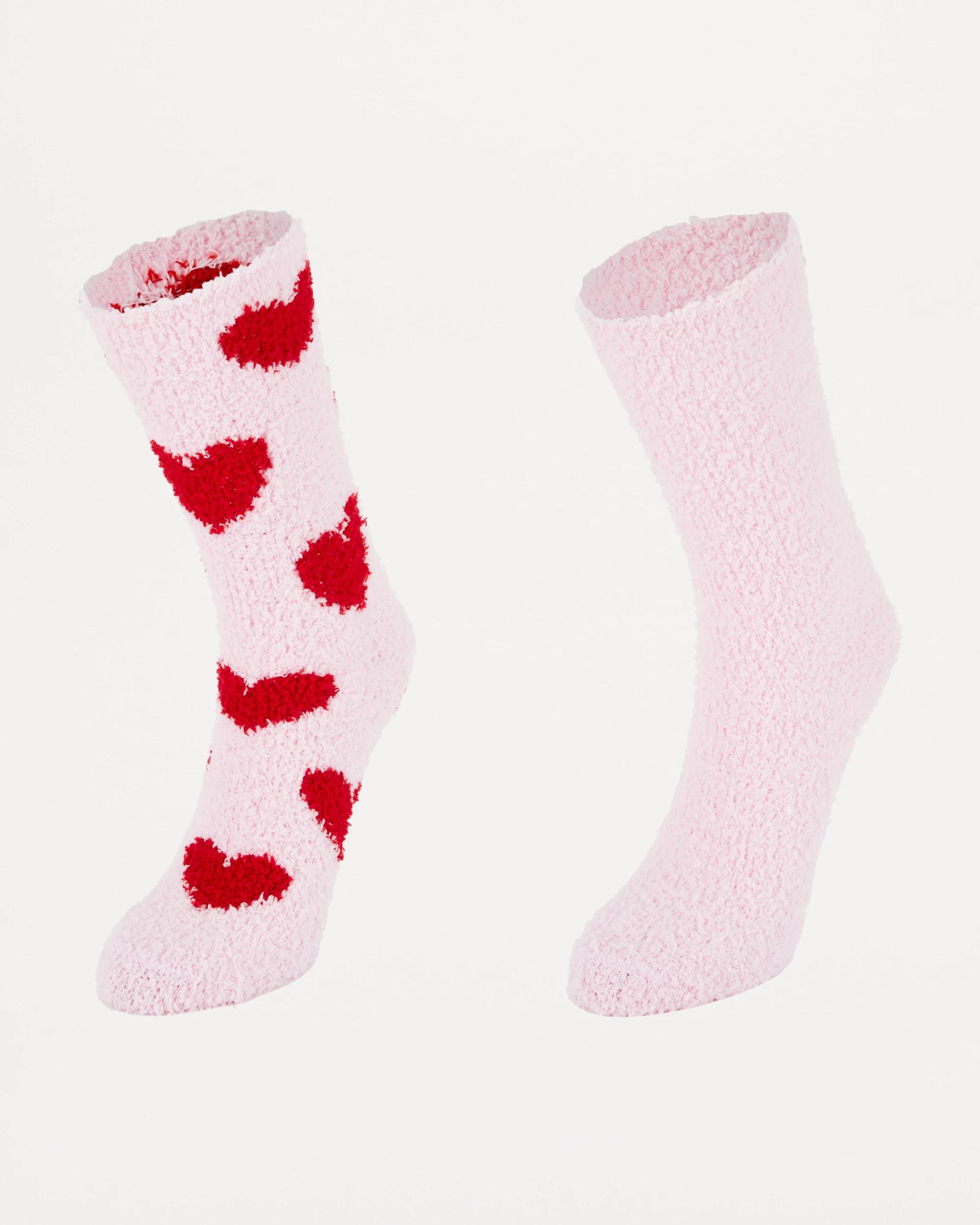 1 2 Pack Plush Home Socks Hearts, 1 of 3