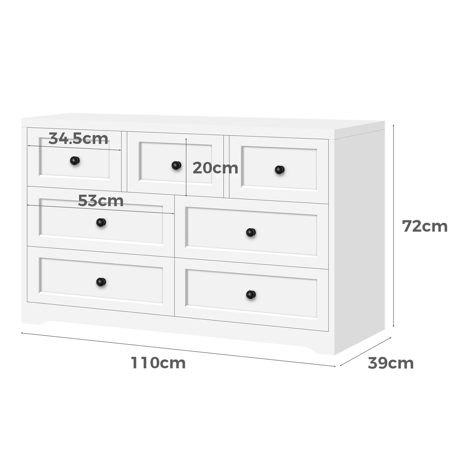 5 Alfordson 7 Chest of Drawers Bedside Table Hamptons Bedroom Storage - White, 5 of 10