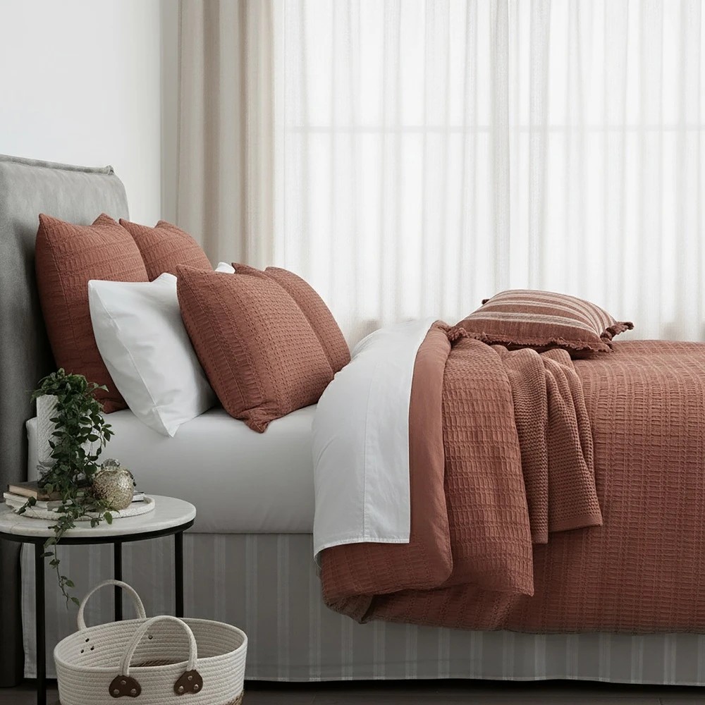 2 KG Linen Celeste Seersucker Cotton Waffle Quilt Cover Set Premium - King Bed - Brown, 2 of 3