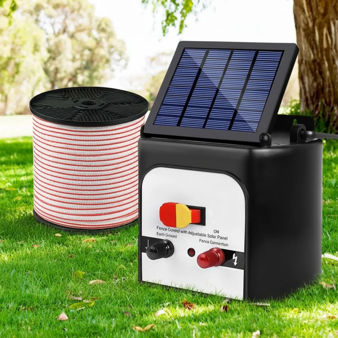 4 Giantz Fence Energiser 8KM Solar Powered Electric 400M Poly Tape Insulator - Multi, 4 of 4