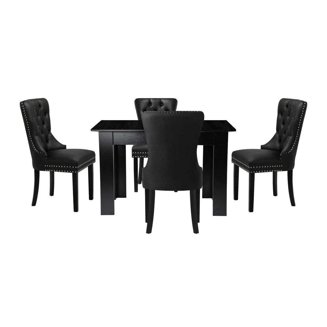 8 Oikiture 160cm Extendable Dining Table With 4pcs Pu Leather Dining Chairs
 - Black, 8 of 10
