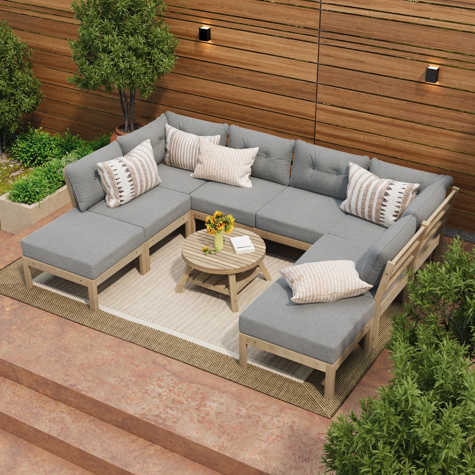 3 Livsip 9PCS Outdoor Sofa Set Lounge Setting Patio Furniture - Grey, 3 of 10