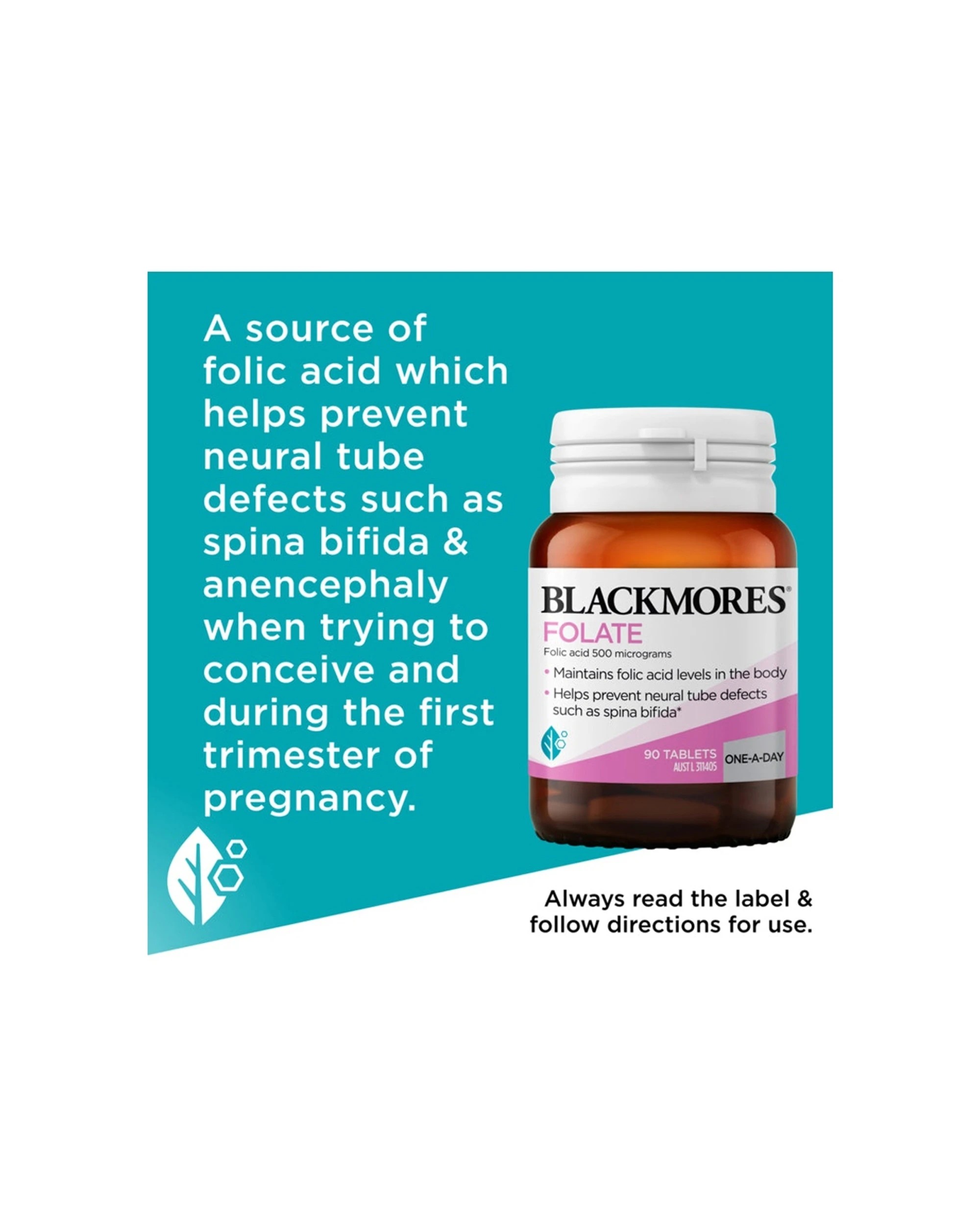 4 Blackmores 90pc Folate 500mcg Tablets Pregnancy Folic Acid Supplement, 4 of 7