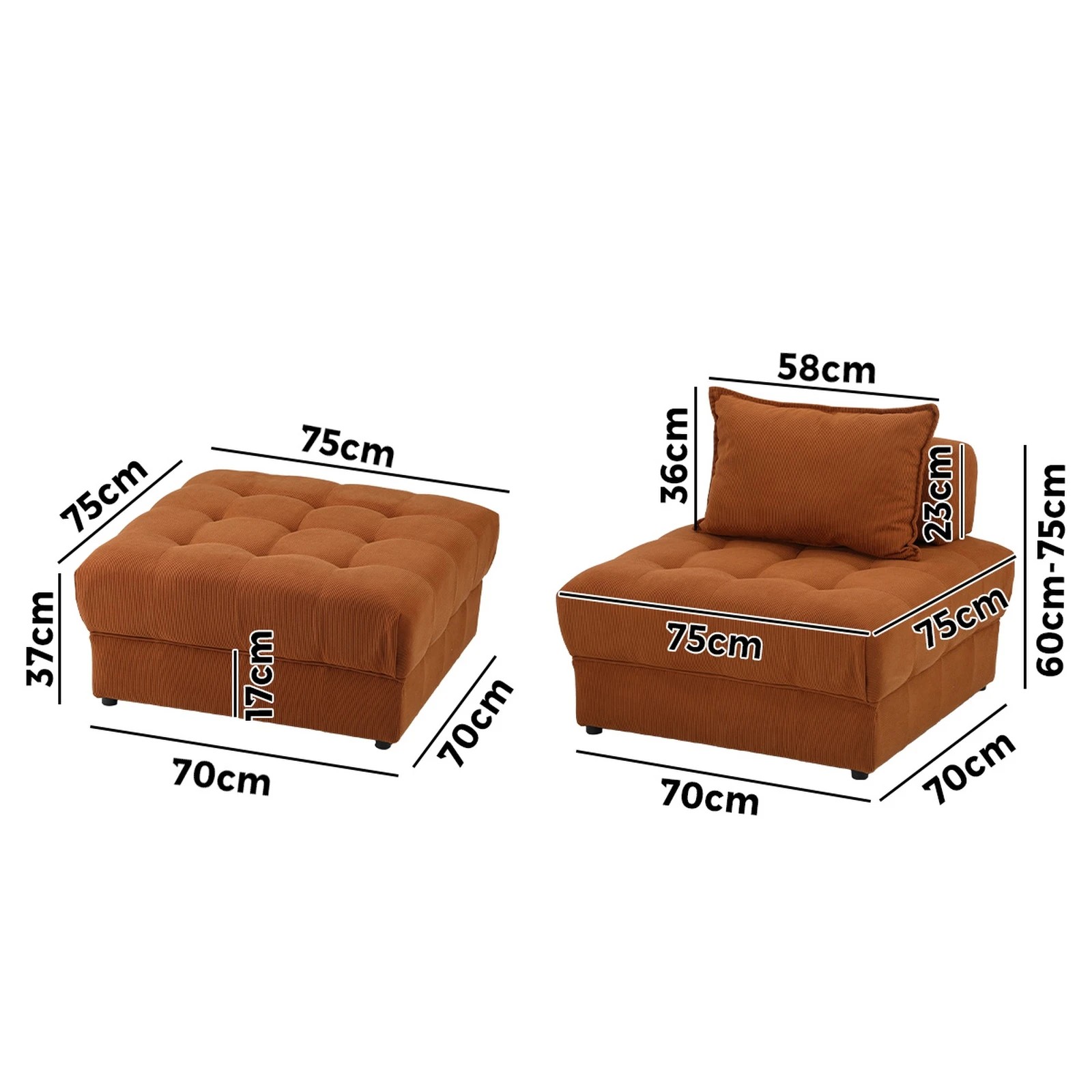 10 Oikiture 3 Seater Velvet Modular Sofa & Ottoman Set Armless Tofu Back
 - Brown - Brown, 10 of 10