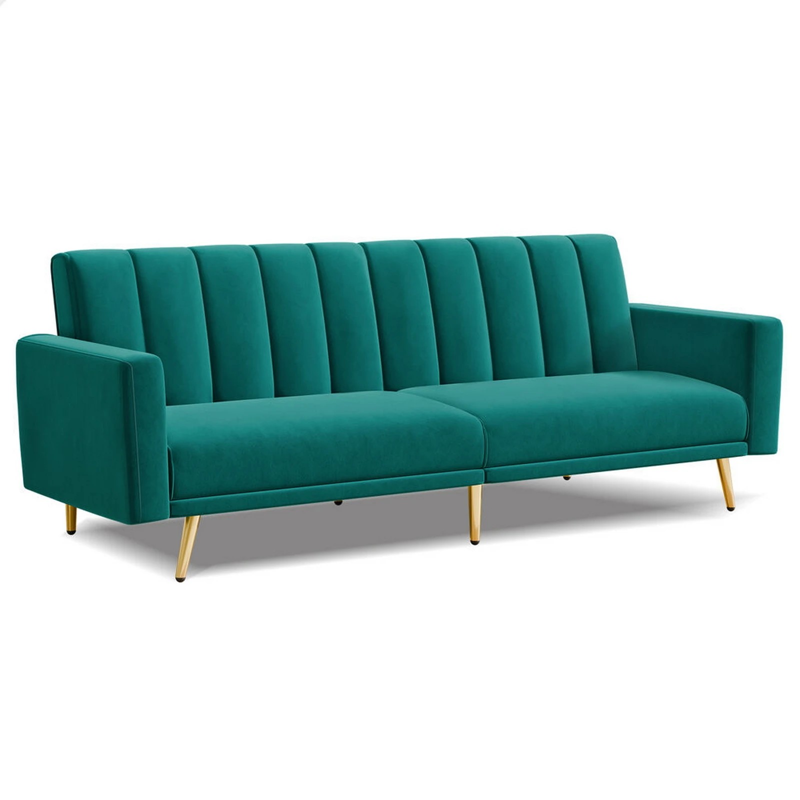 1 Alfordson Sofa Bed Futon Couch Lounge 3 Seater Convertible Velvet - Green, 1 of 10