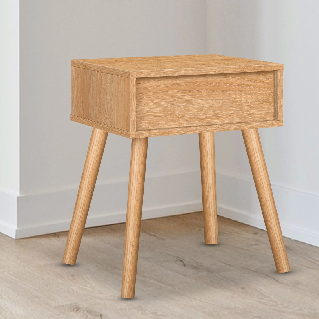 5 Alfordson Bedside Table Nightstand Side Storage Drawer Wooded Rattan - Oak, 5 of 10