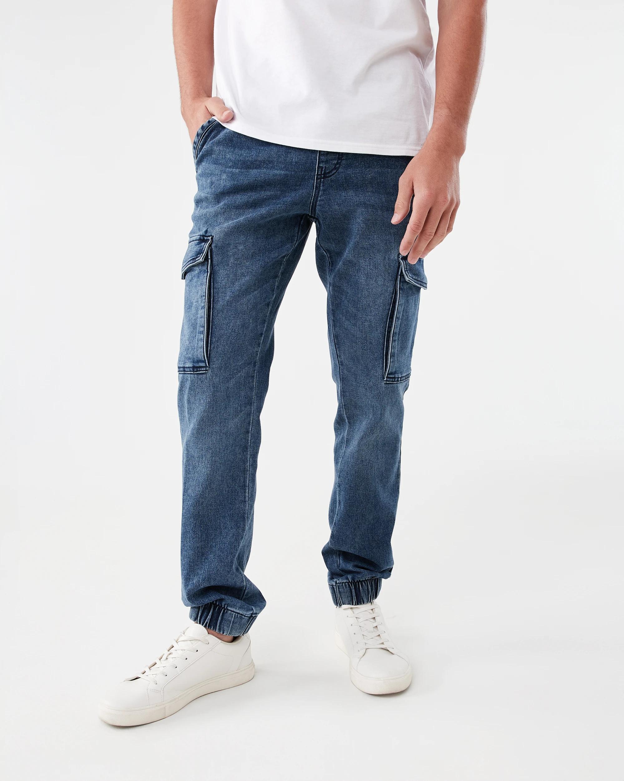 1 Cuffed Denim Joggers Dark Wash, 1 of 7