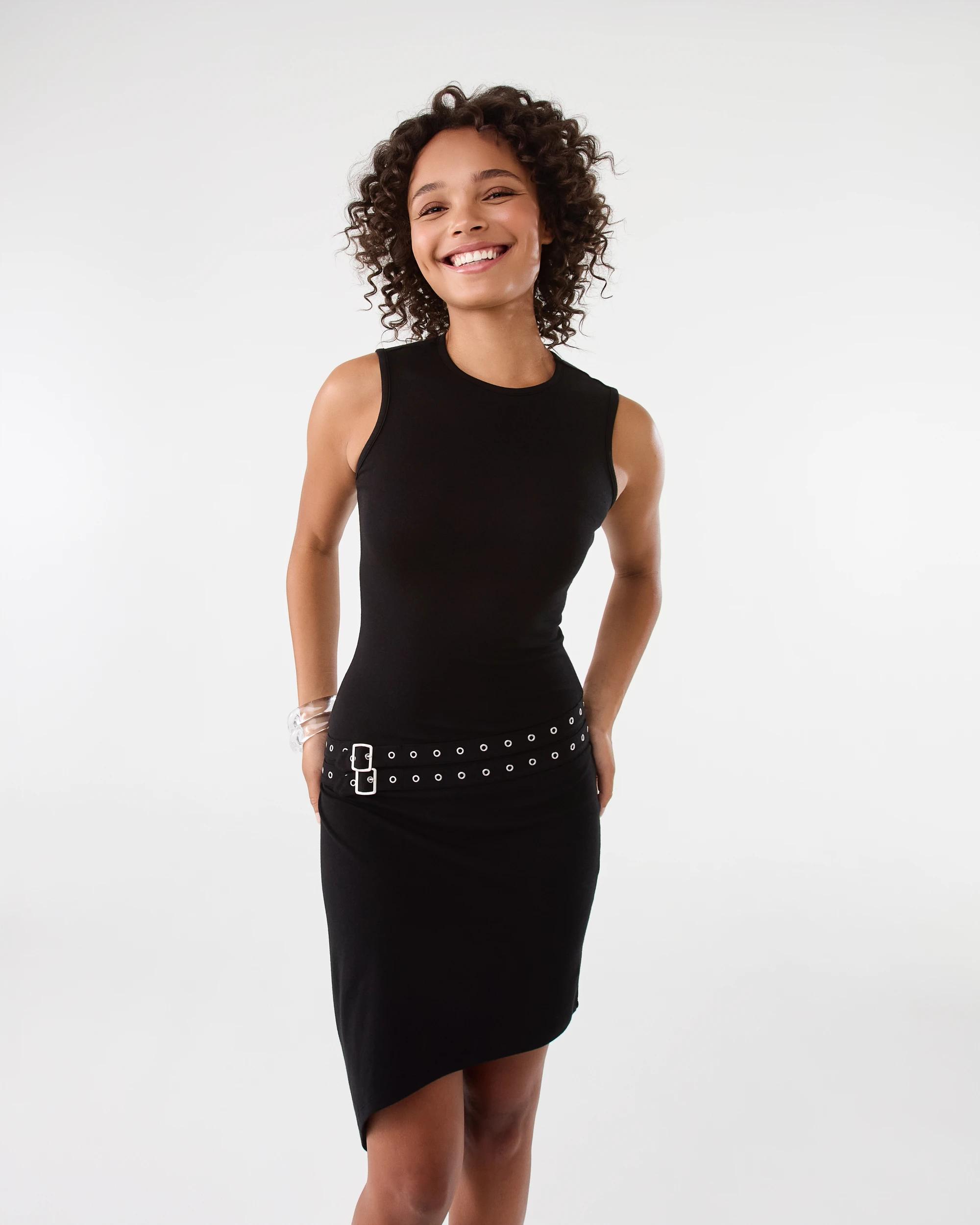 1 Belt Detail Midi Dress Black, 1 of 7