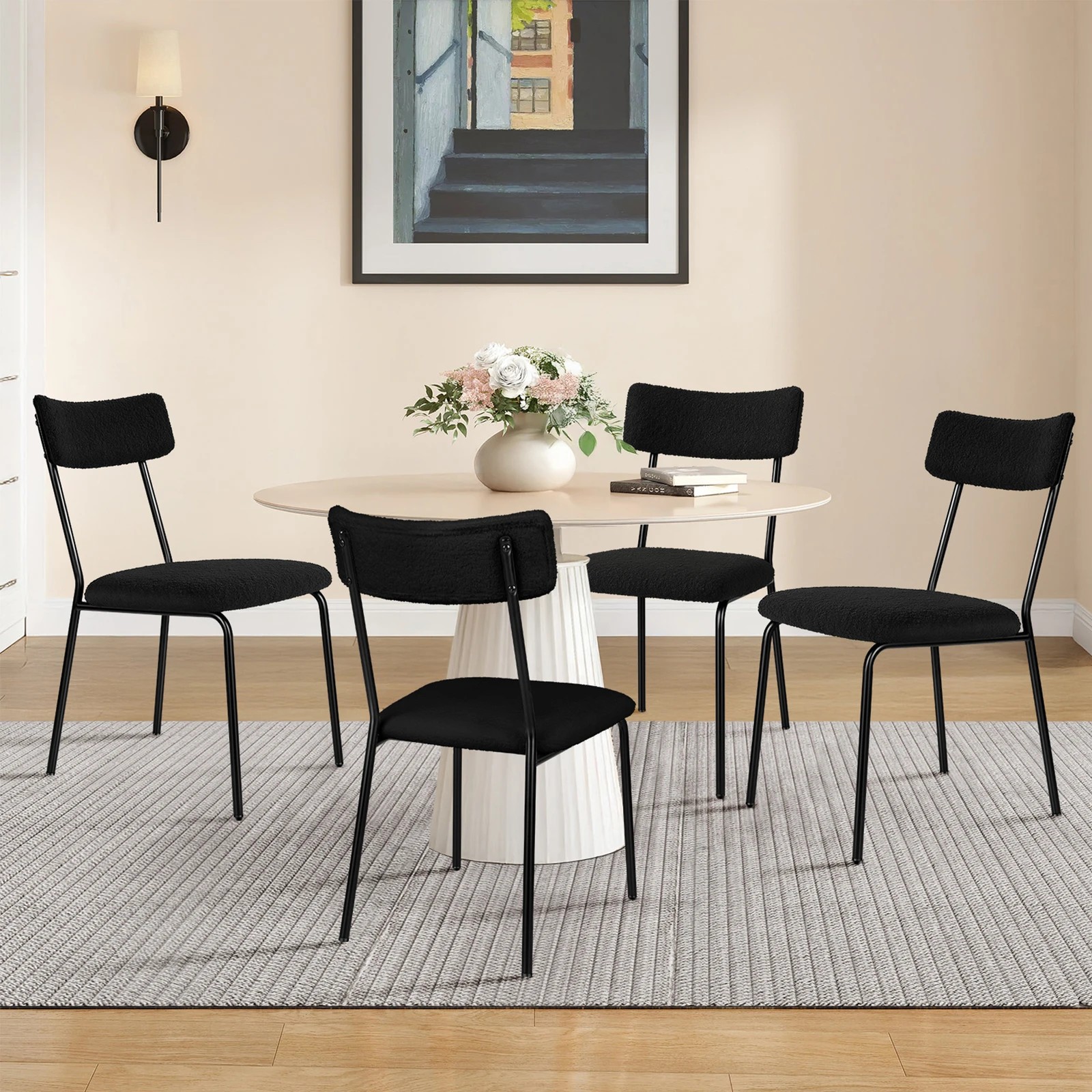 4 Alfordson 2x Dining Chairs Accent Kitchen Lounge Rectangular Back Sherpa - Black, 4 of 10