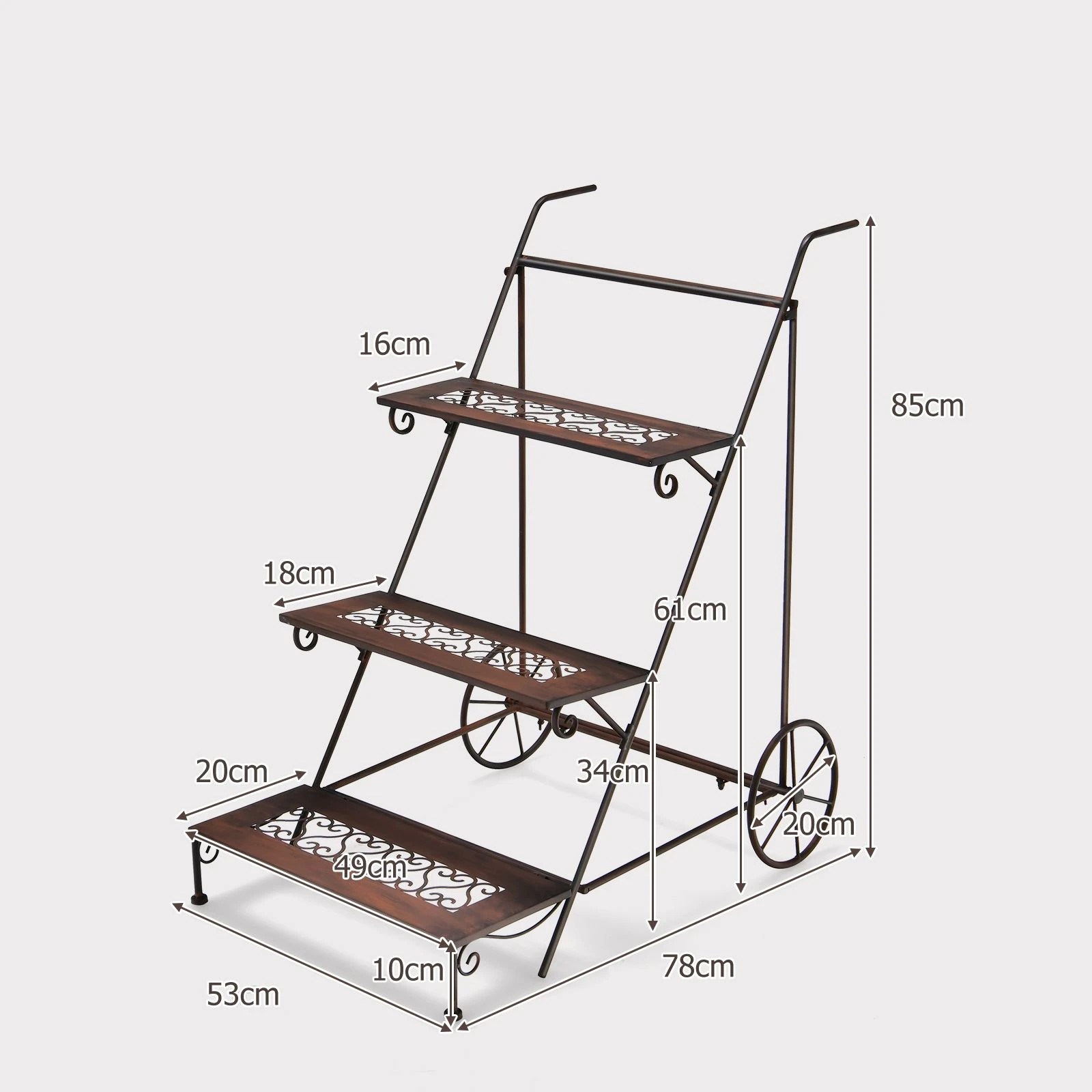 3 Costway 3-Tier Metal Plant Stand Rustproof Flower Pot Holder Outdoor Storage Rack w/Wheels, 3 of 3