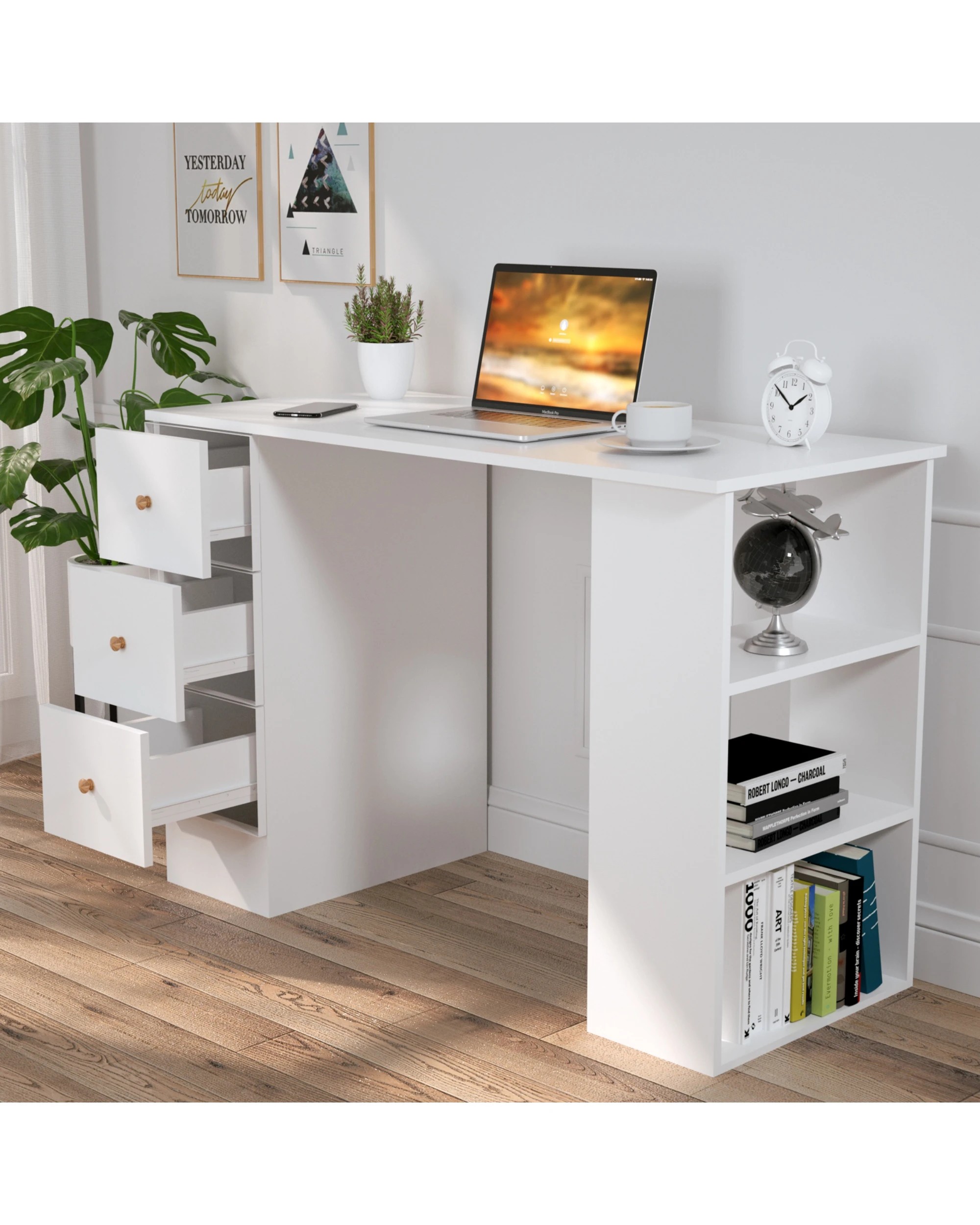 4 Advwin Computer Desk with Drawers Open Storage Shelf, 4 of 8