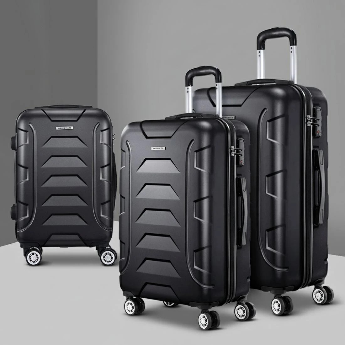 8 Wanderlite 3pc Luggage Trolley Travel Suitcase Set TSA Hard Case Lightweight - Black, 8 of 8