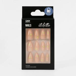 OXX Cosmetics 24 Pack False Nails with Adhesive - Stiletto Shape, Neon Heart