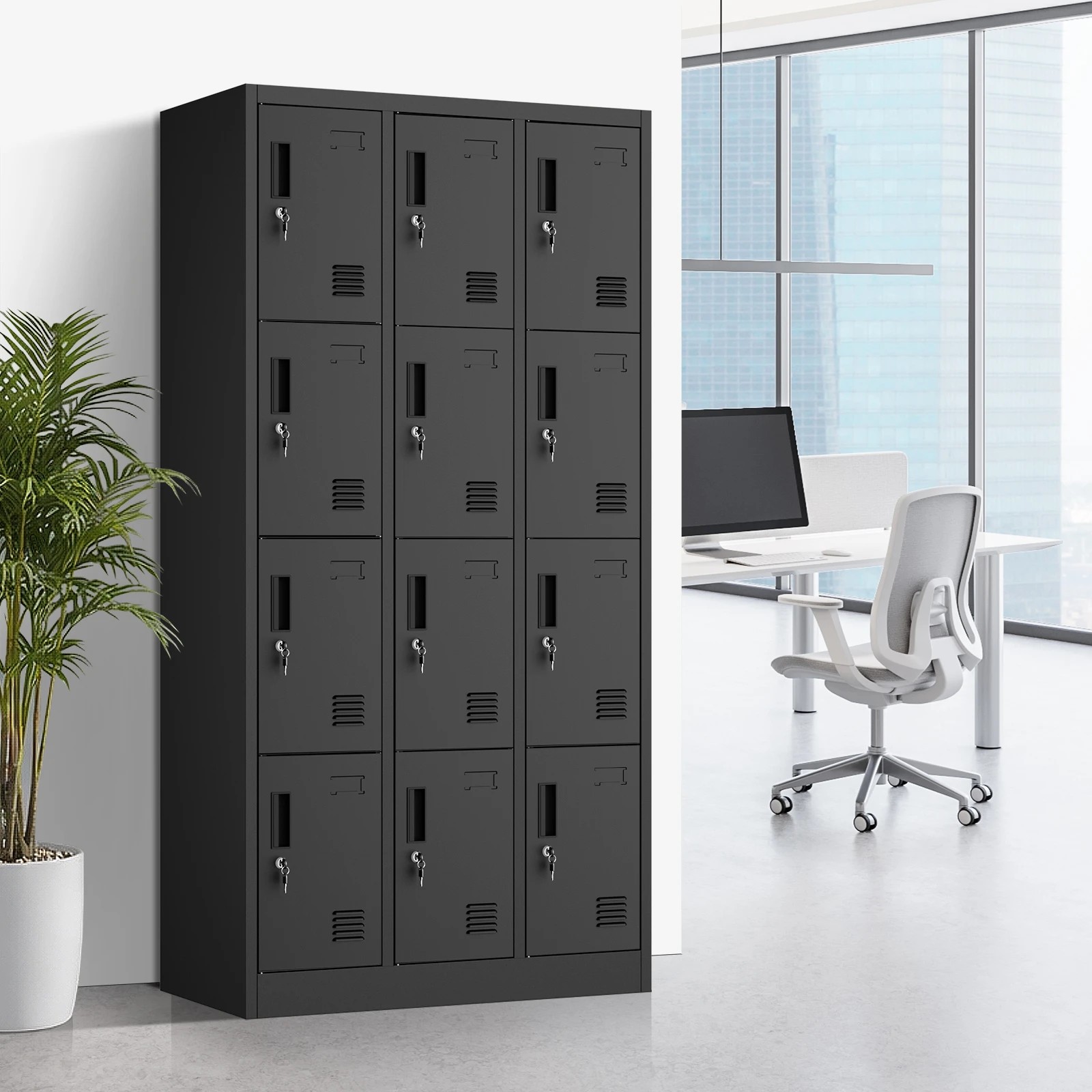 2 Oikiture 12 Doors Locker Cabinet Steel Storage Cupboard Office School Gym - Black, 2 of 7
