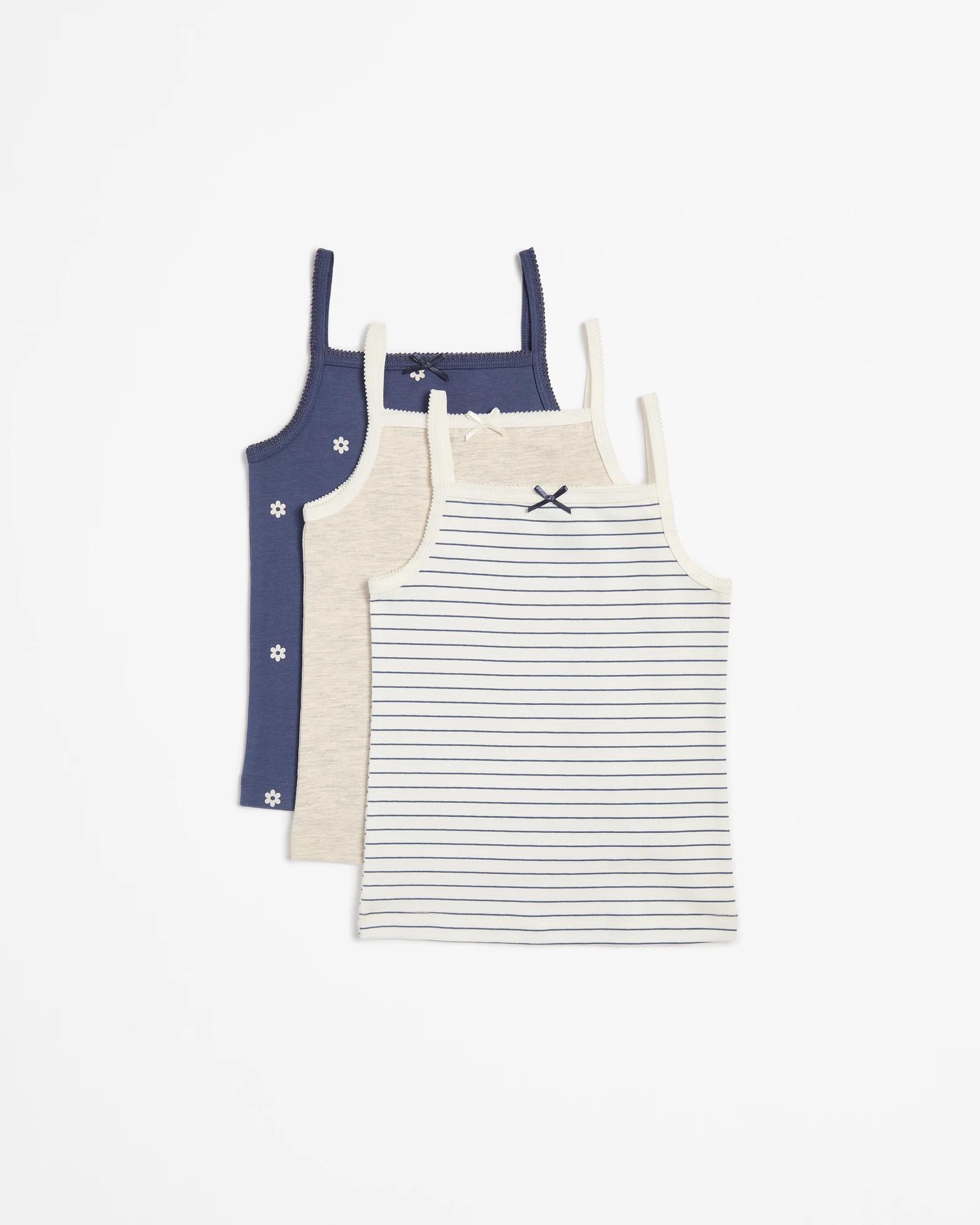 1 Girls Singlet 3 Pack - Maxx - Stripe/ditsy Floral BLUE, 1 of 5