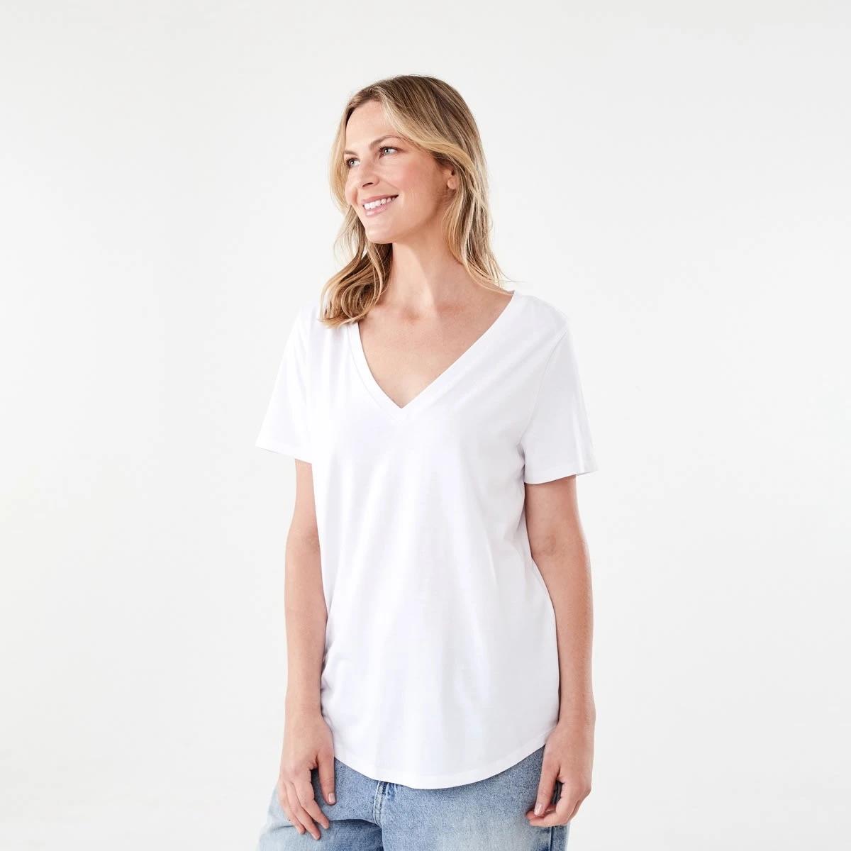 2 Short Sleeve Cotton Modal V-Neck T-shirt White, 2 of 5