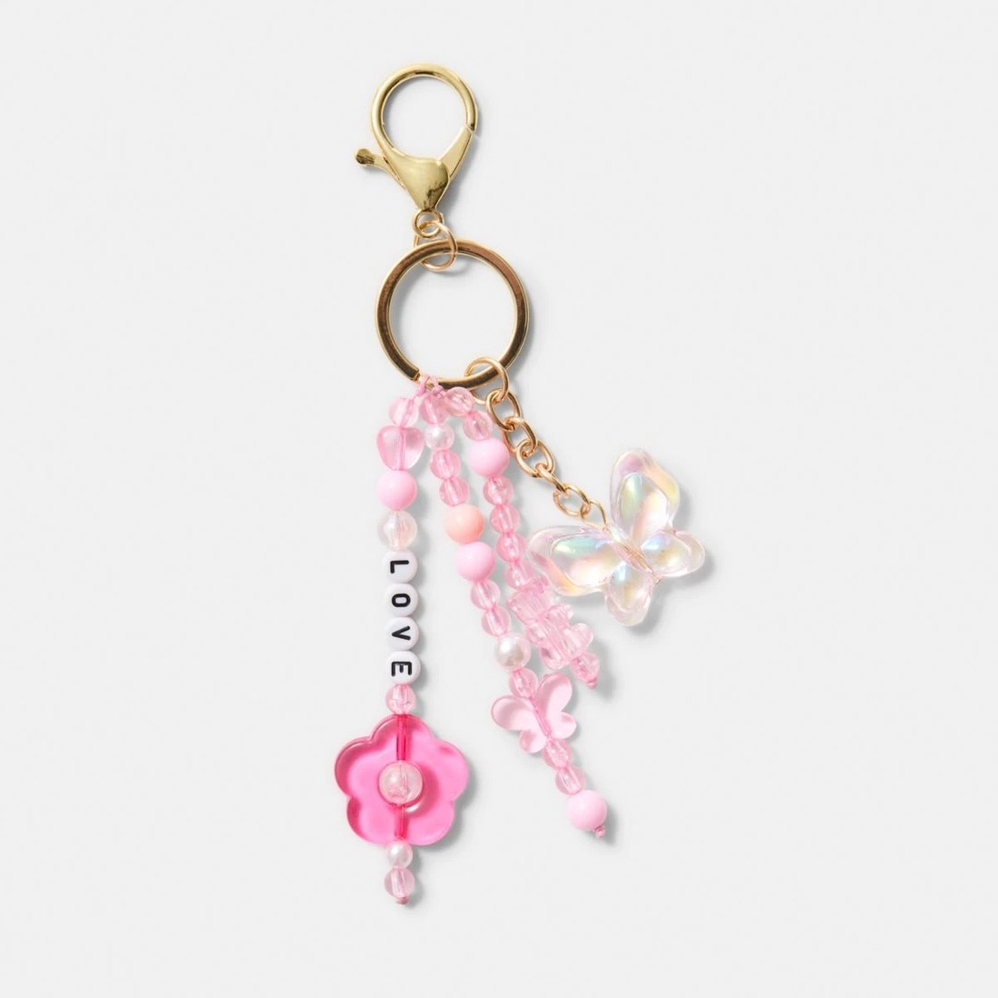 1 Love Bead Charm Keyring - Gold Tone, Pink and White, 1 of 3