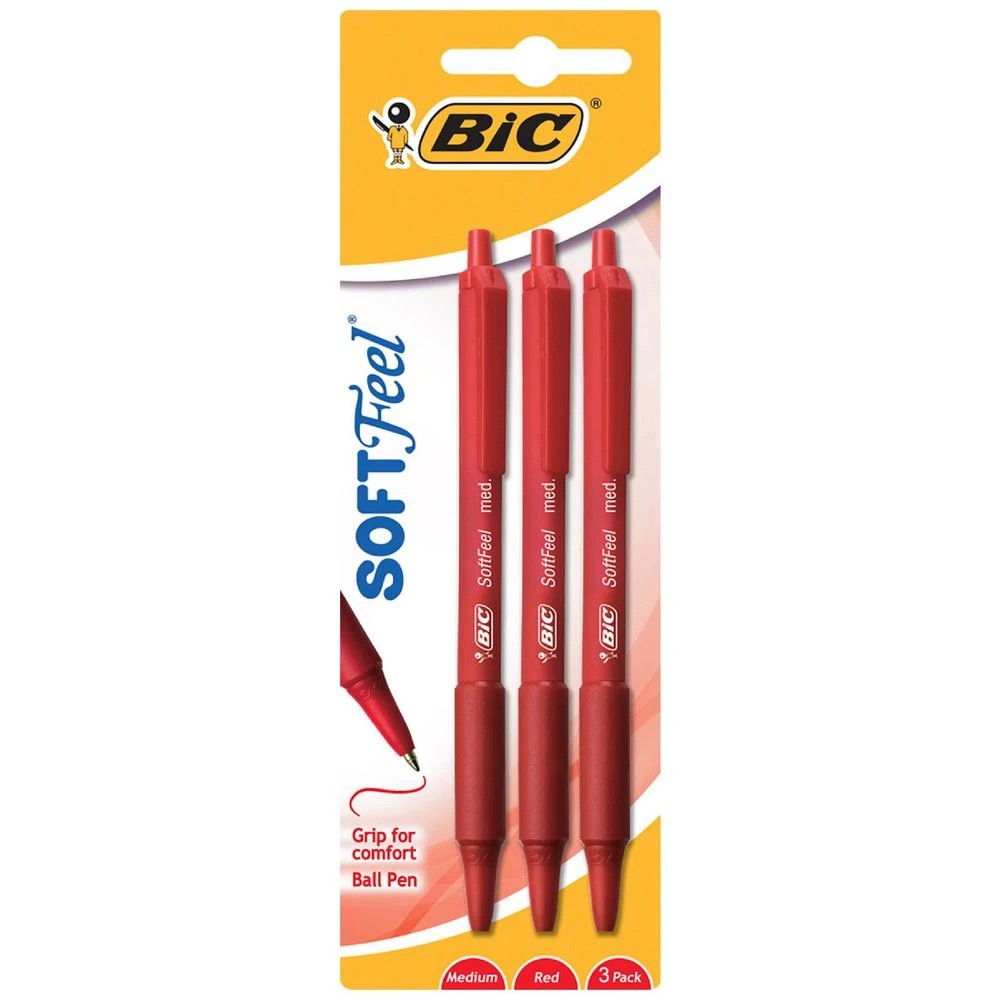 1 BIC SoftFeel Retractable Ballpoint Pens Red 3 Pack, 1 of 5