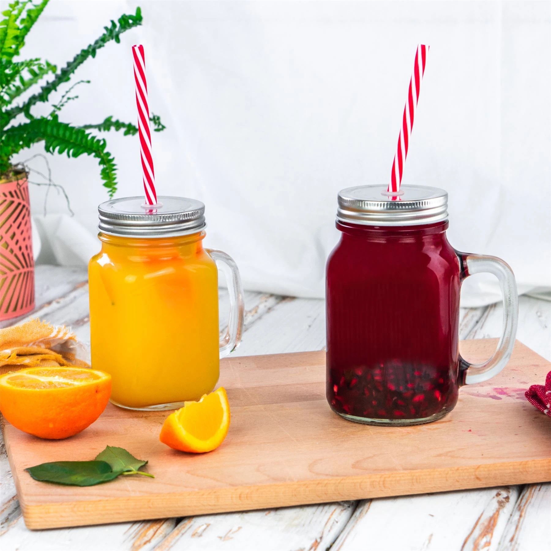 7 Rink Drink 4 Piece Glass Drinking Jars Set with Lid and Straw with Handle-  620ml, 7 of 7