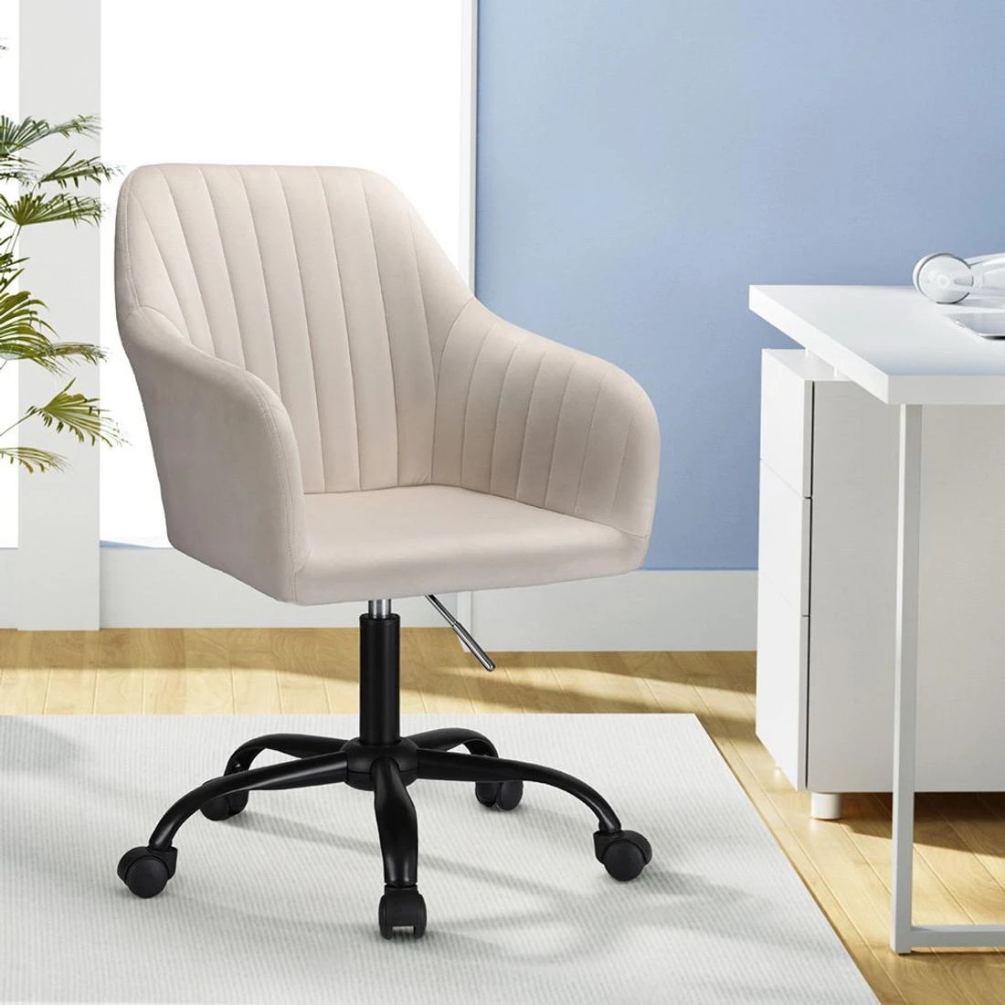 3 Artiss Office Chair Velvet Seat - White, 3 of 7