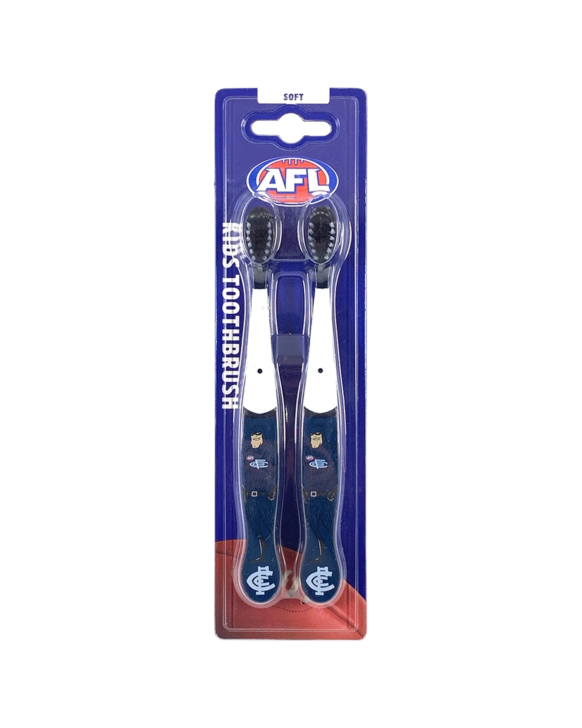 2 AFL 5x 2pc Mascot Kids/Children Soft Bristles Toothbrush Carlton Blues - Black, 2 of 2