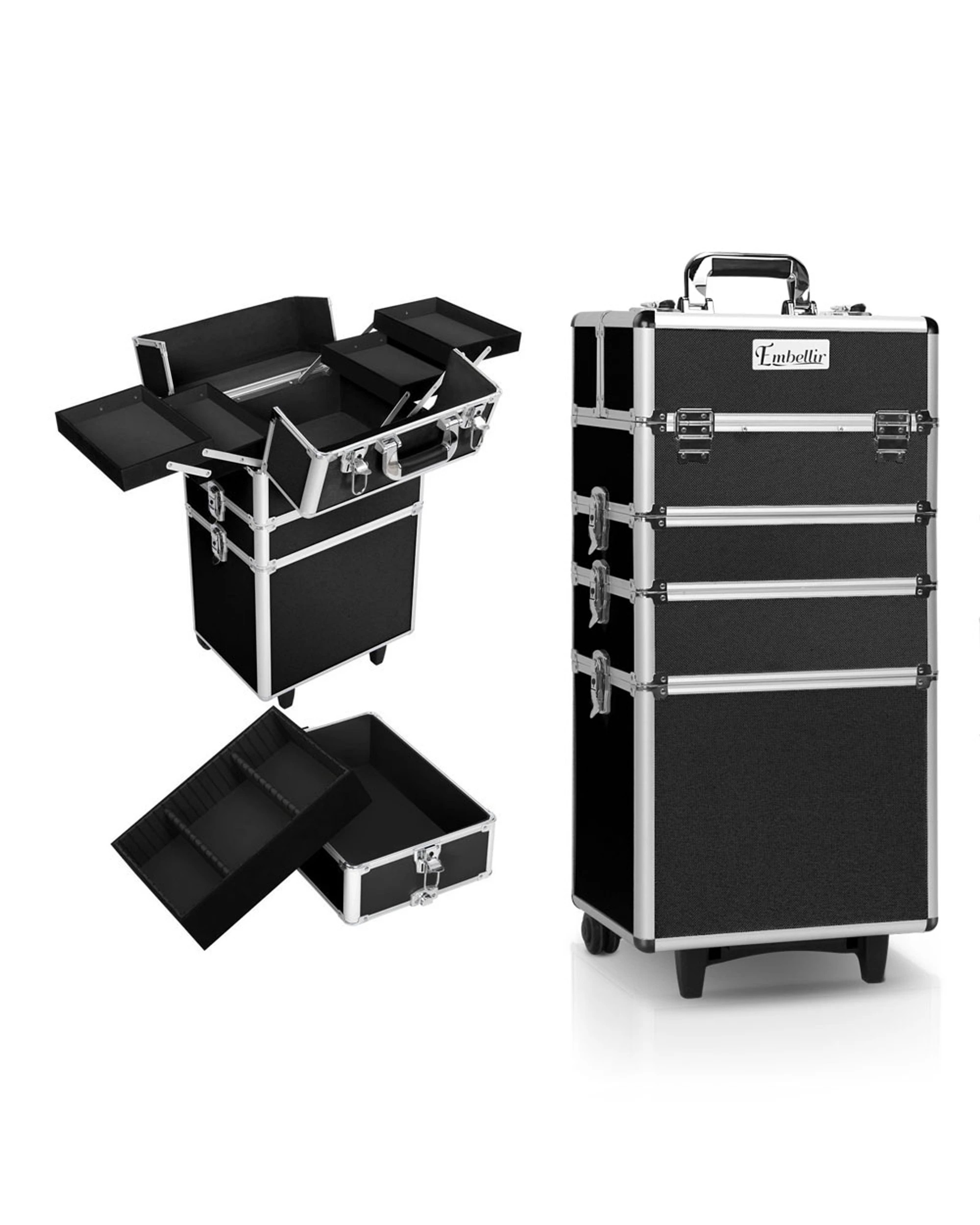 1 Embellir Makeup Case Beauty Trolley Cosmetic Organiser Box Travel Wheels - Multi, 1 of 9